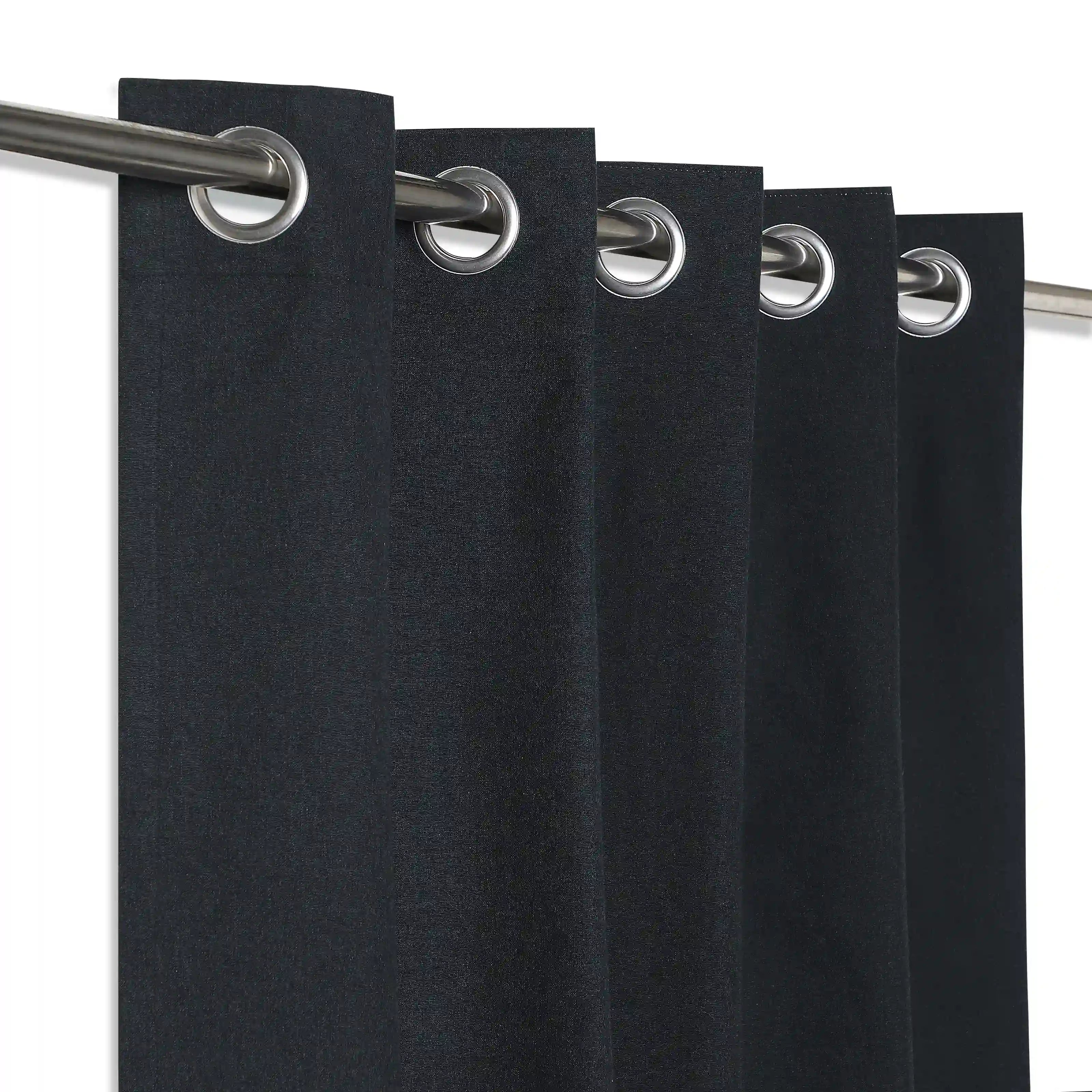 Pelushe Set Of 2 100% Cotton Solid Readymade Curtains | Everyday Hues Black Beauty / Window (5ft X 4.4ft)