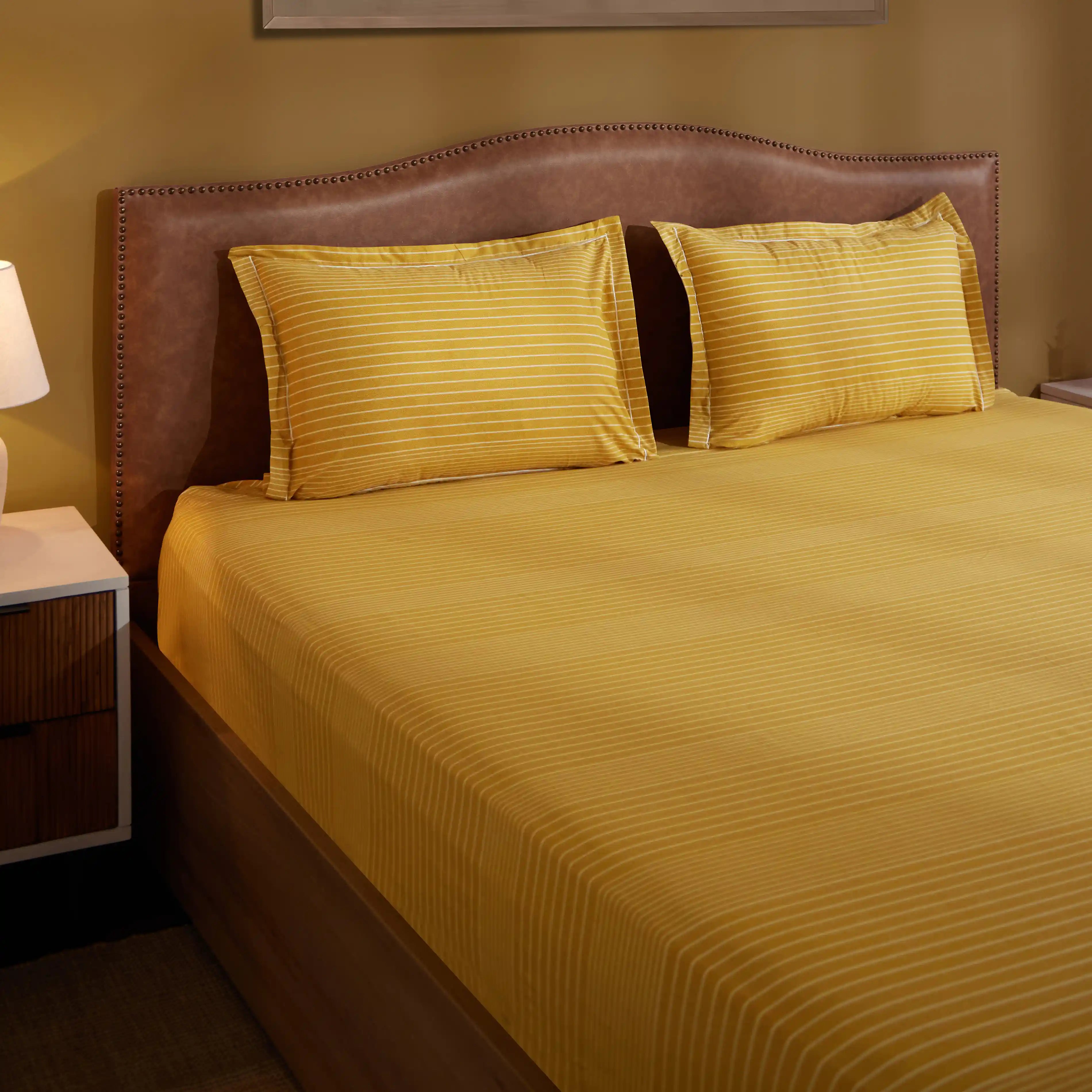 Threadscapes Printed Fitted Sheet Set-Mustard Mustard / King