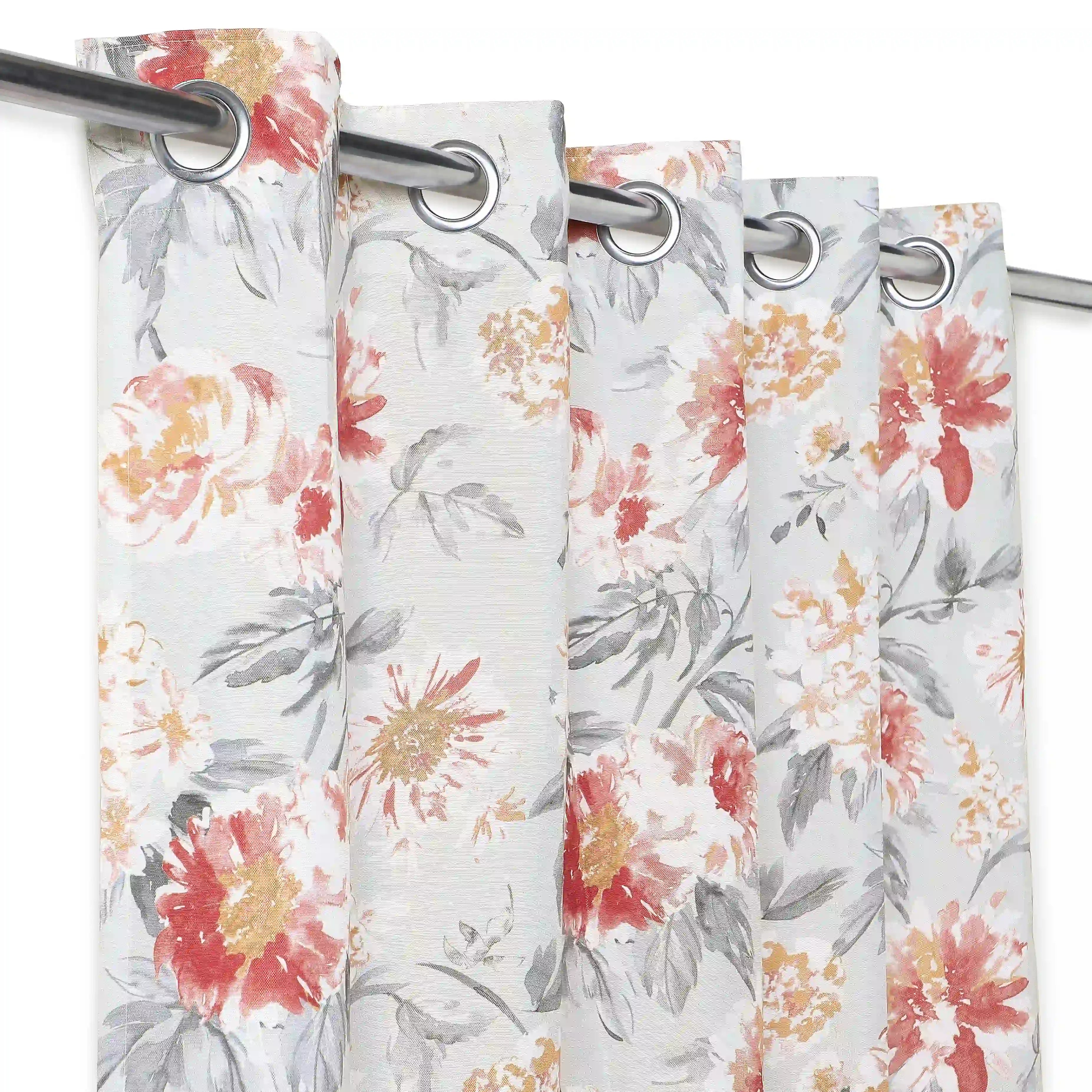 Chippa Lane Set Of 2 Printed Readymade Curtains | Floral Mist Steel / Door (7ft X 4.4ft)