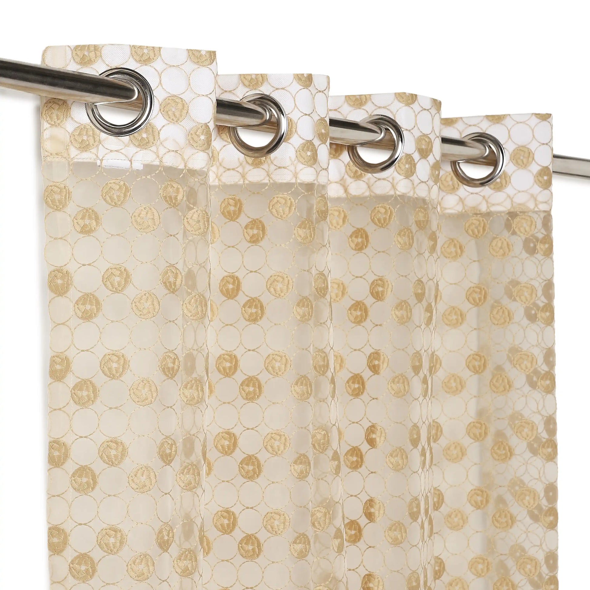 Velina Set Of 2 Embroidered Sheer Readymade Curtains | Beyond Circles Golden Ivory / Door (3.60ft X 7.22ft)