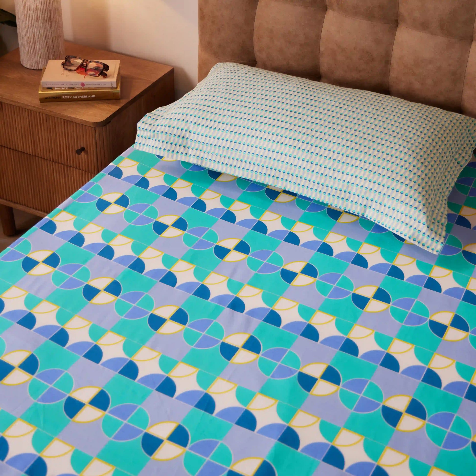 Mishella | Mix & Match Printed Cotton Bedsheet Set - Orbit Teal Orbit Teal / Single
