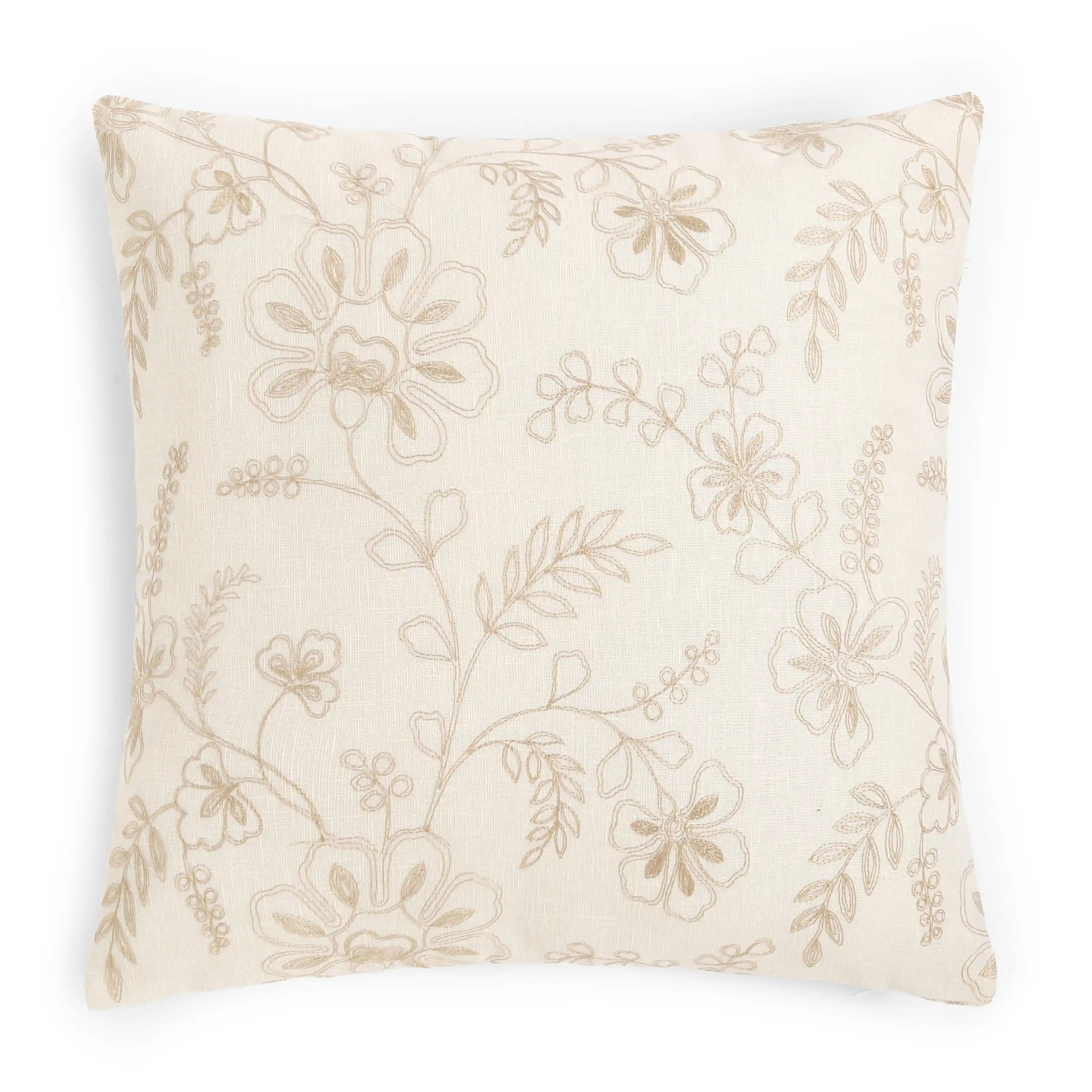 Vissencia Embroidered Cushion Cover | Floral Threads Earthen Relic / Cushion Cover (41cm x 41cm)