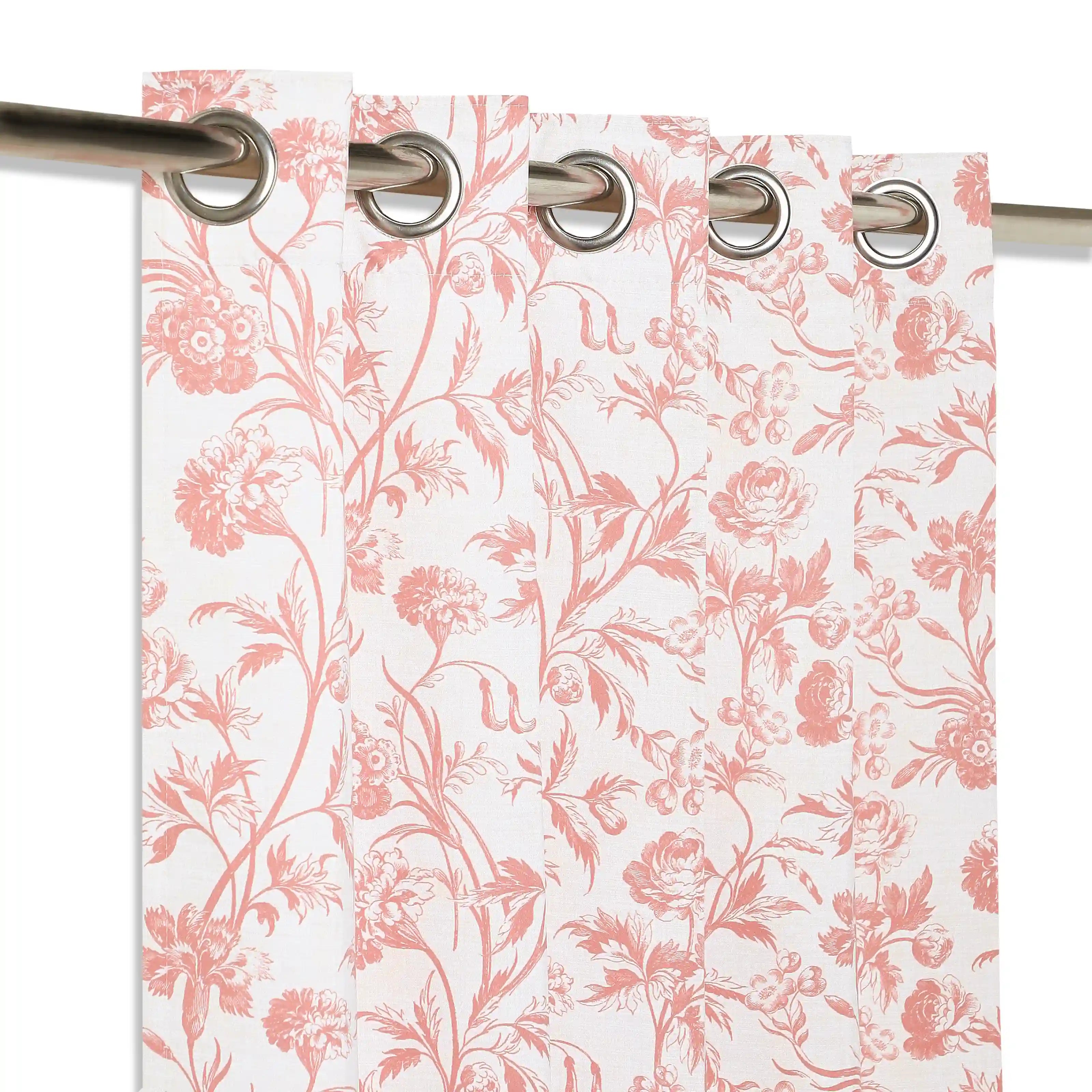 Bloomshire Classic Set Of 2 Printed Readymade Curtains | Shadow Bloom Smoky Rouge / Window (5ft X 4.4ft)