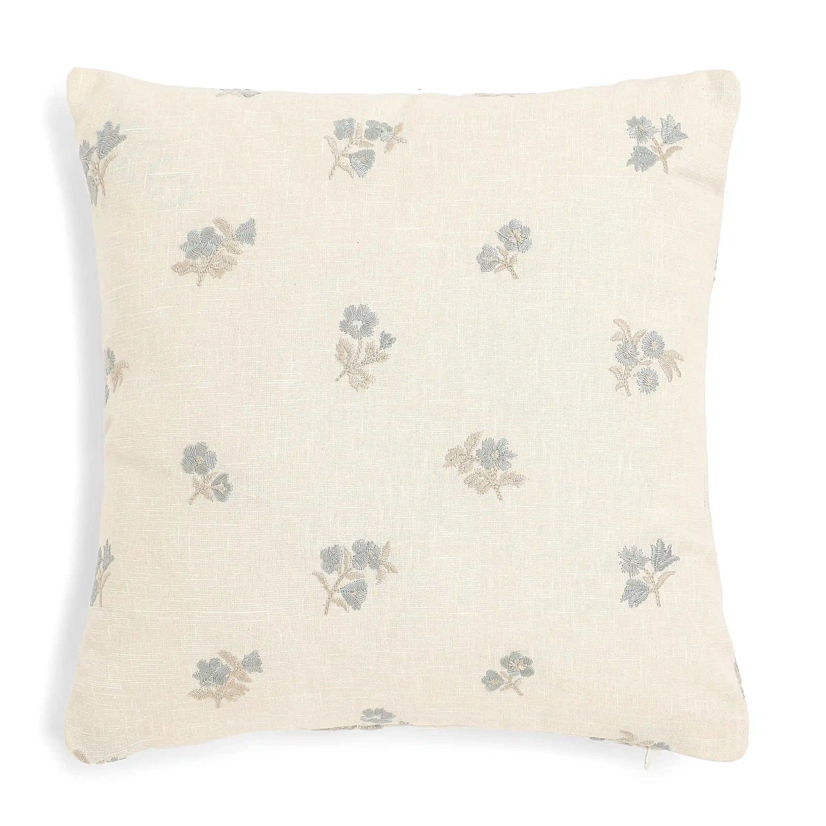 Vissencia Embroidered Cushion Cover | Threaded Petals Aqua Breeze / Cushion Cover (41cm x 41cm)