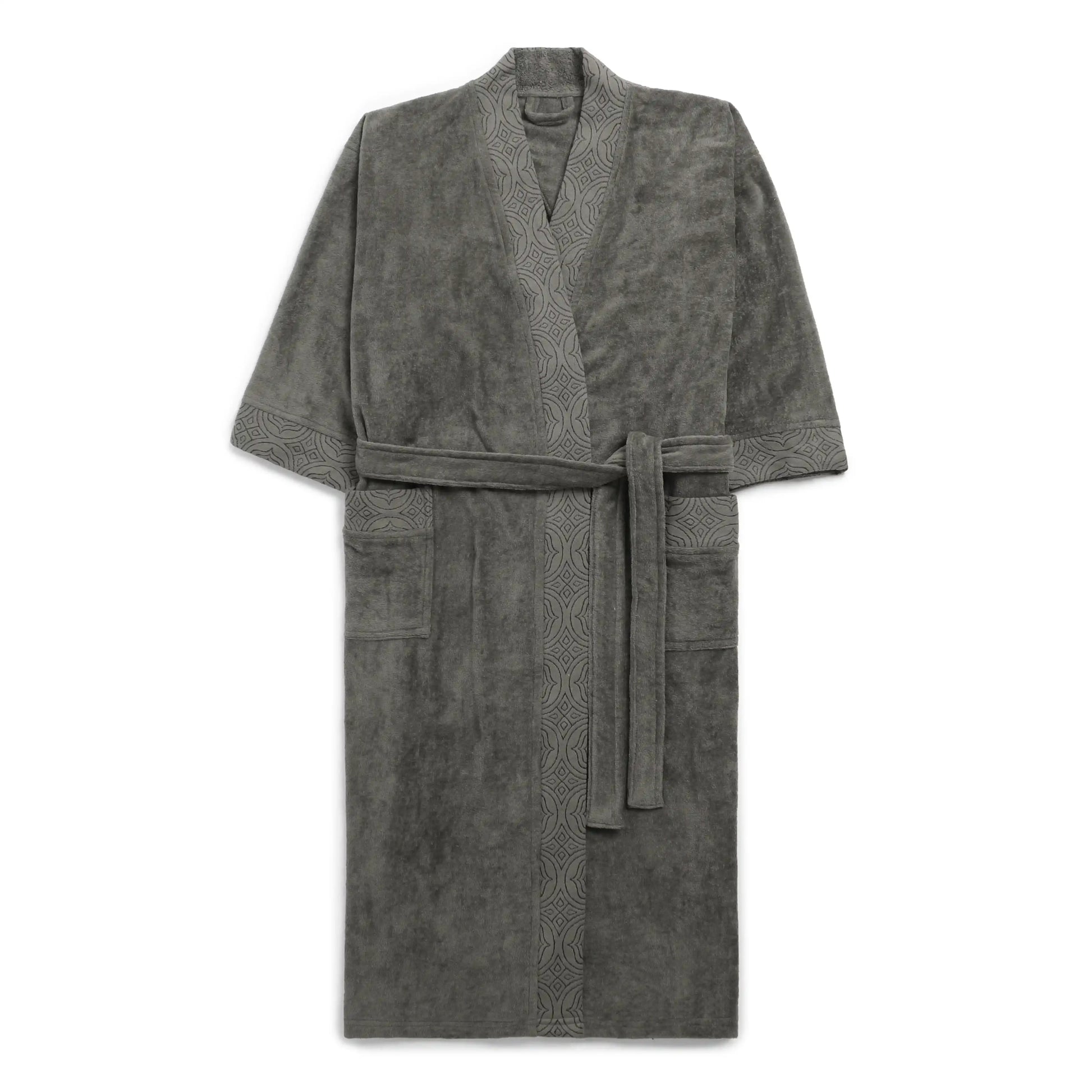 De Jacquard 100% Cotton Bathrobe Grey / Large