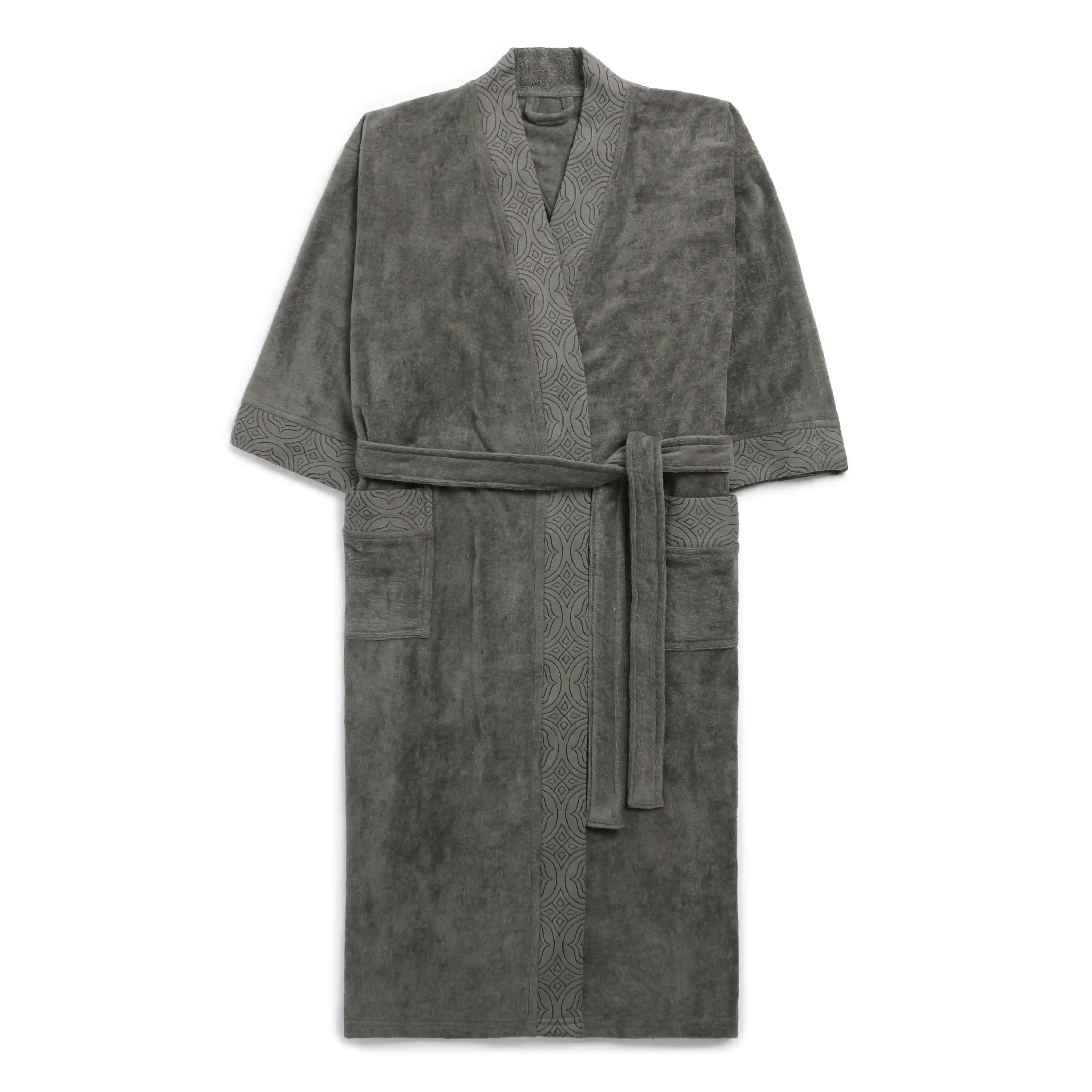 De Jacquard 100% Cotton Bathrobe Grey / Large
