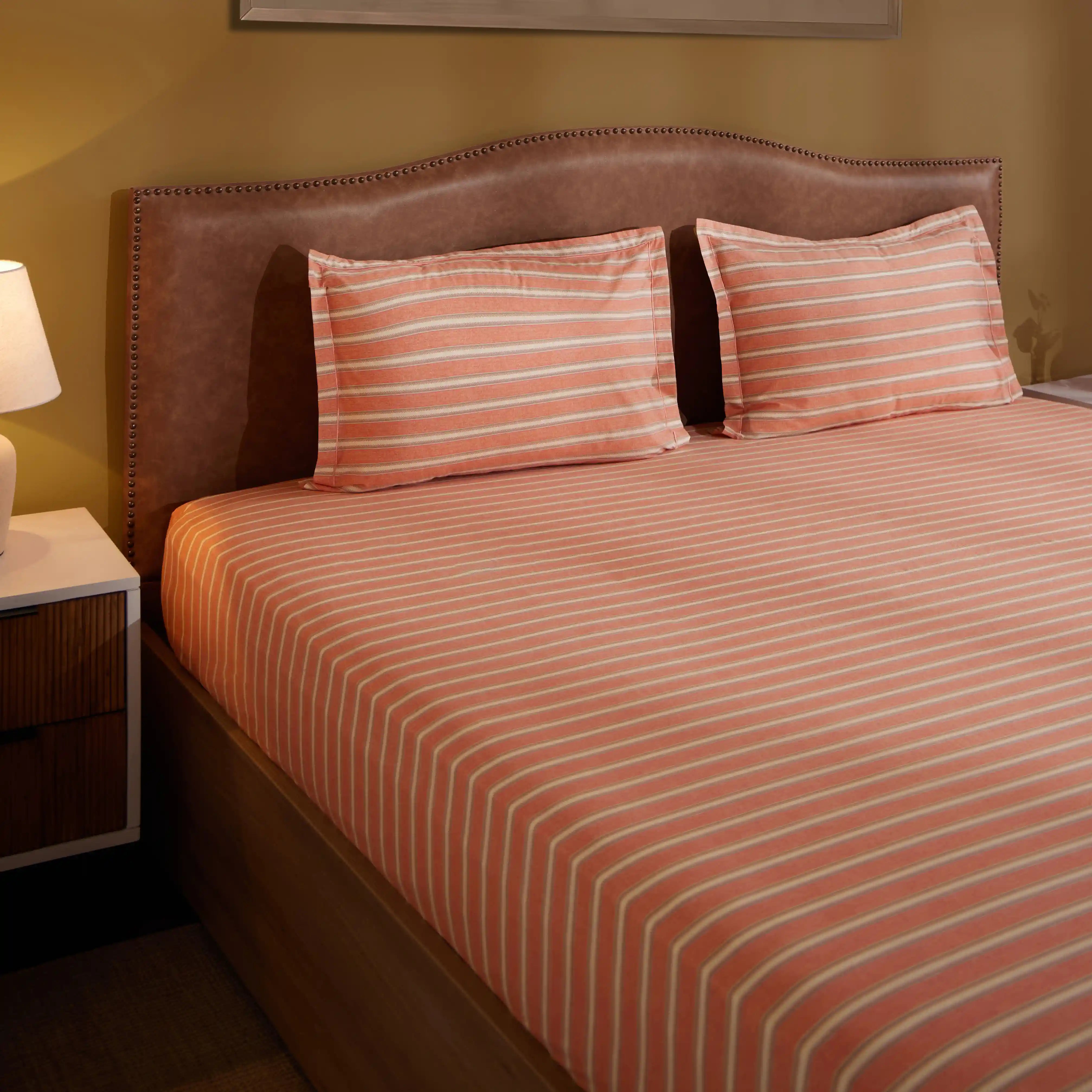 Threadscapes Printed Fitted Sheet Set-Peach Peach / King