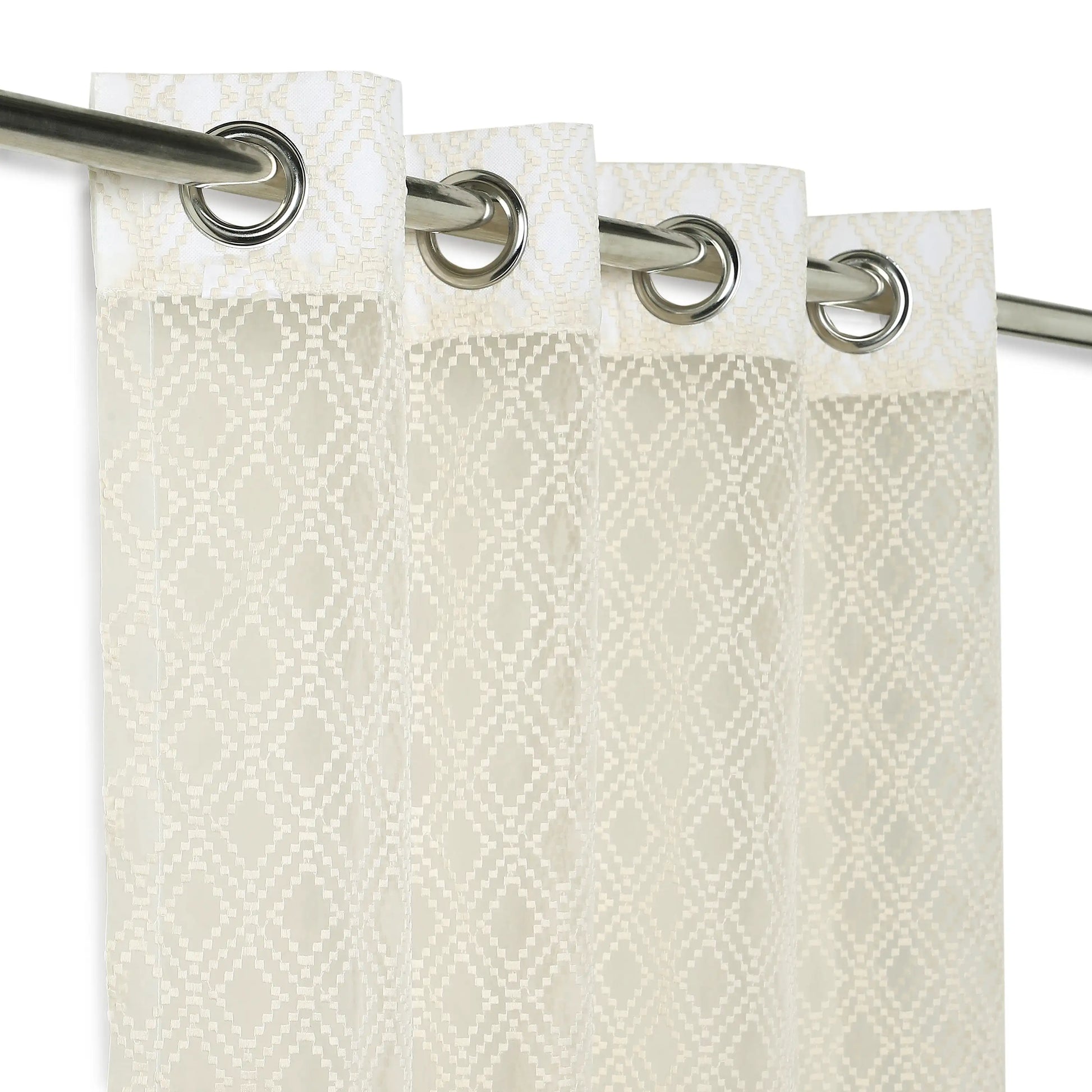 Velina Set Of 2 Embroidered Sheer Readymade Curtains | Boho Mirage Almond Whip / Door (3.60ft X 7.22ft)