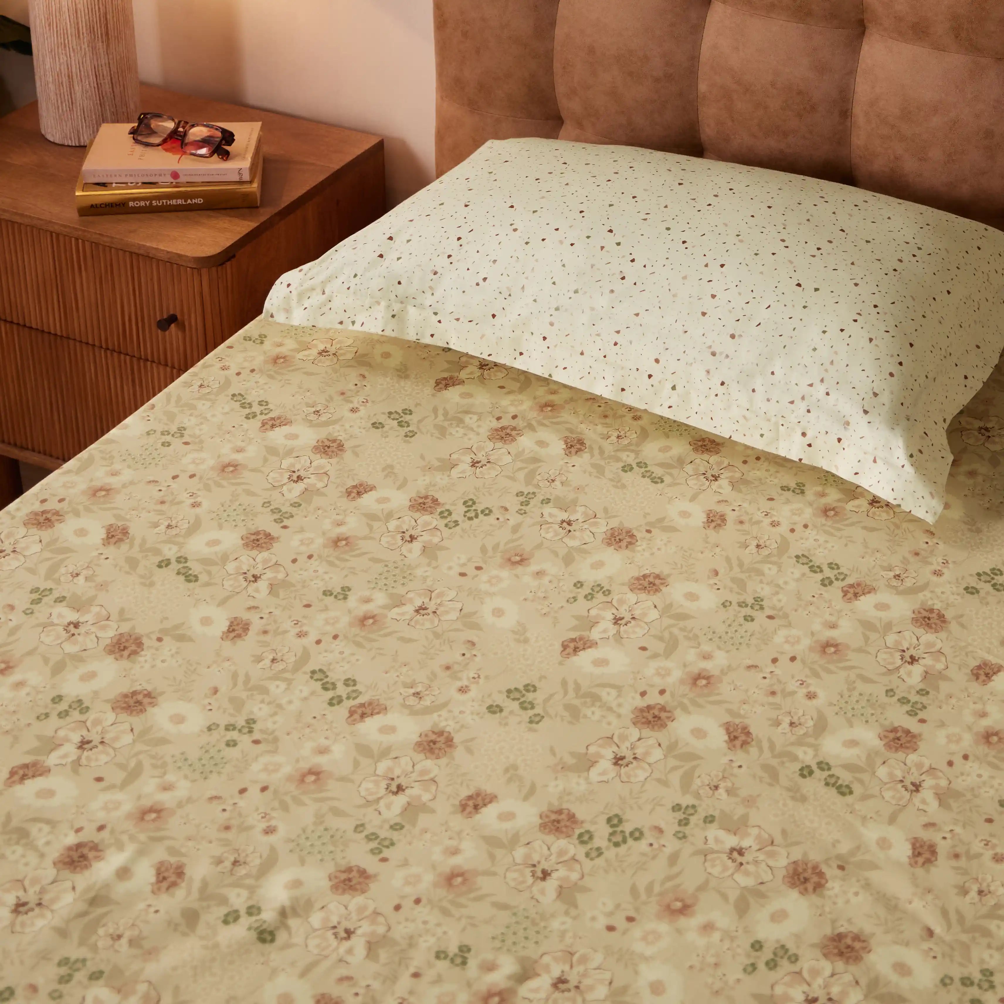 Mishella | Mix & Match Printed Cotton Bedsheet Set - Beige Beige / Single