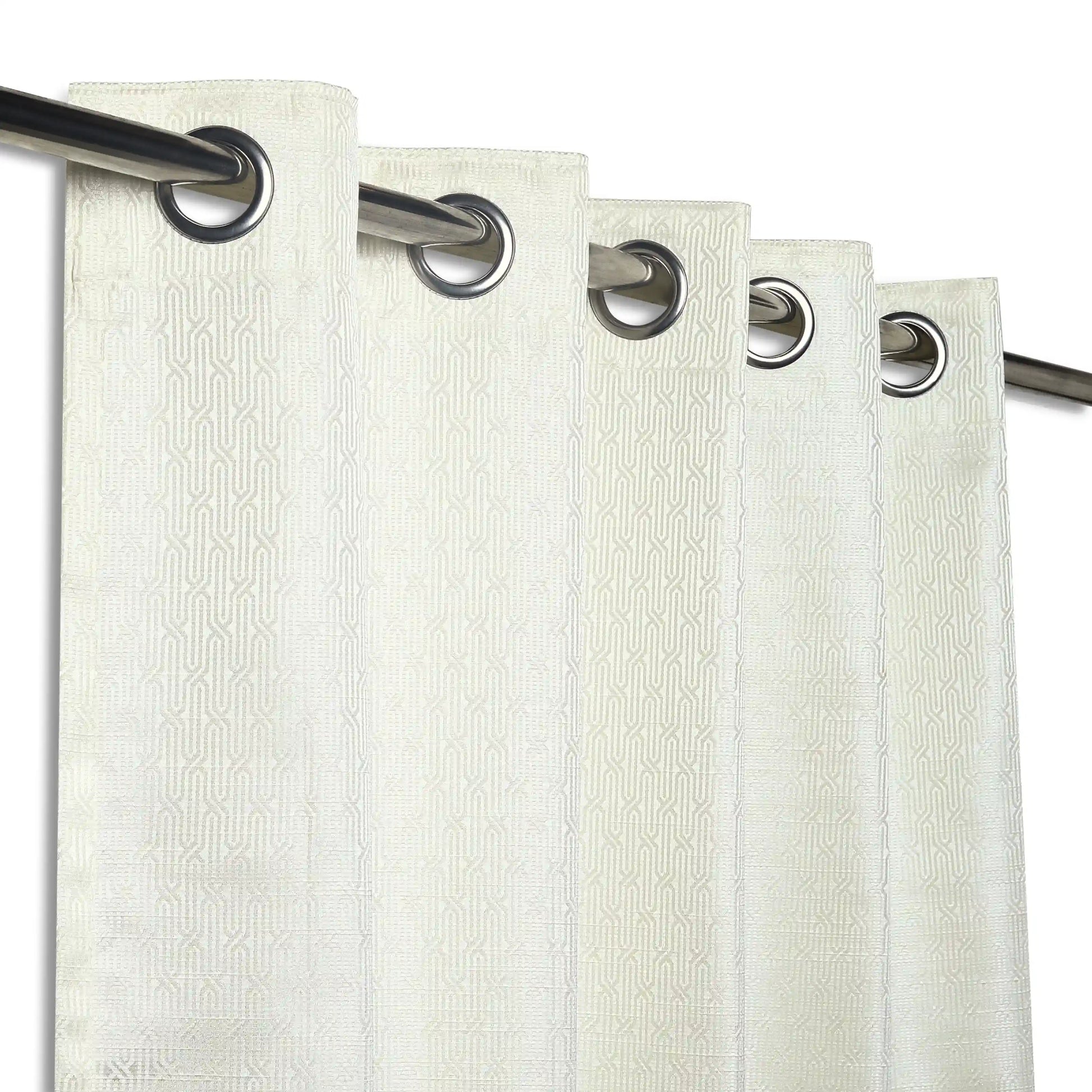 De Jacquard - Classic Set Of 2 Jacquard Readymade Curtains | Layered Lines Snow / Window (5ft X 4.4ft)
