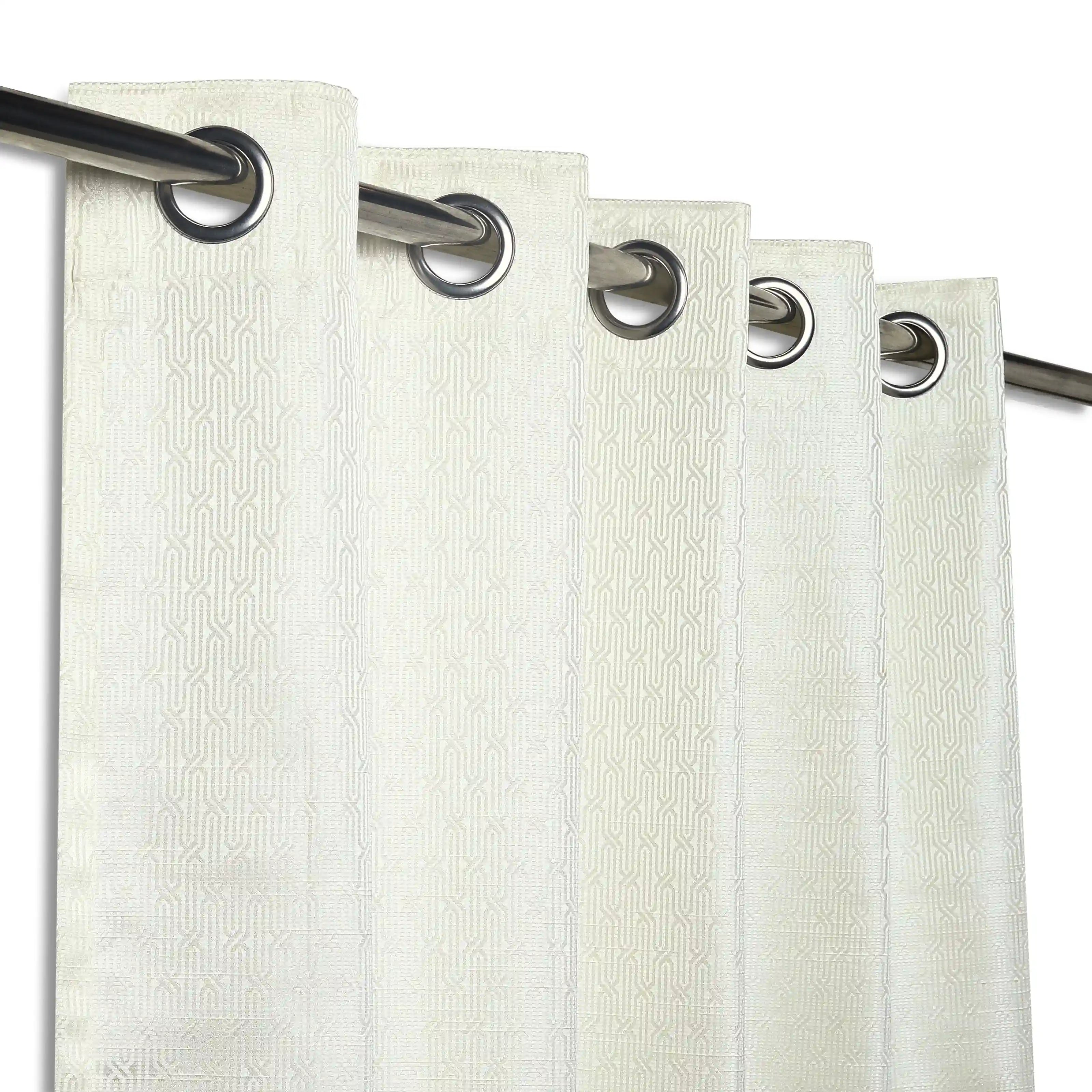 De Jacquard - Classic Set Of 2 Jacquard Readymade Curtains | Layered Lines Snow / Window (5ft X 4.4ft)