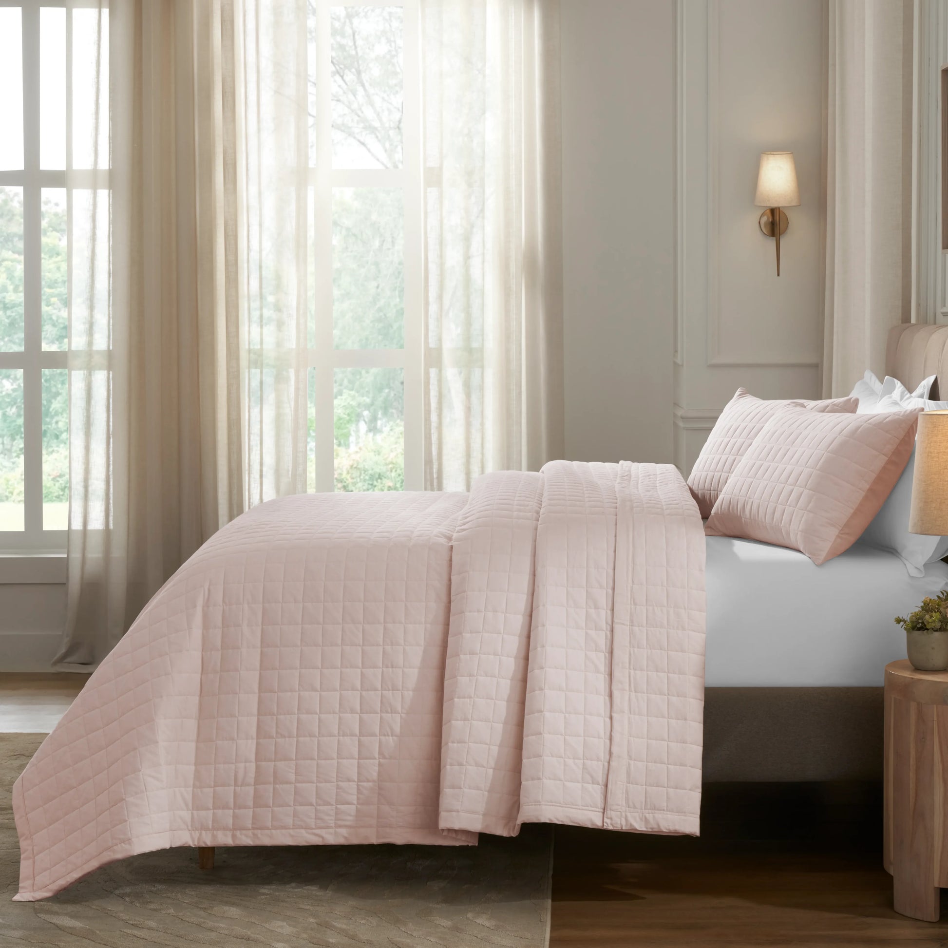 Nuvola | Luxurious Solid Dyed Box Quilted Cotton Bedcover Set Sepia Rose