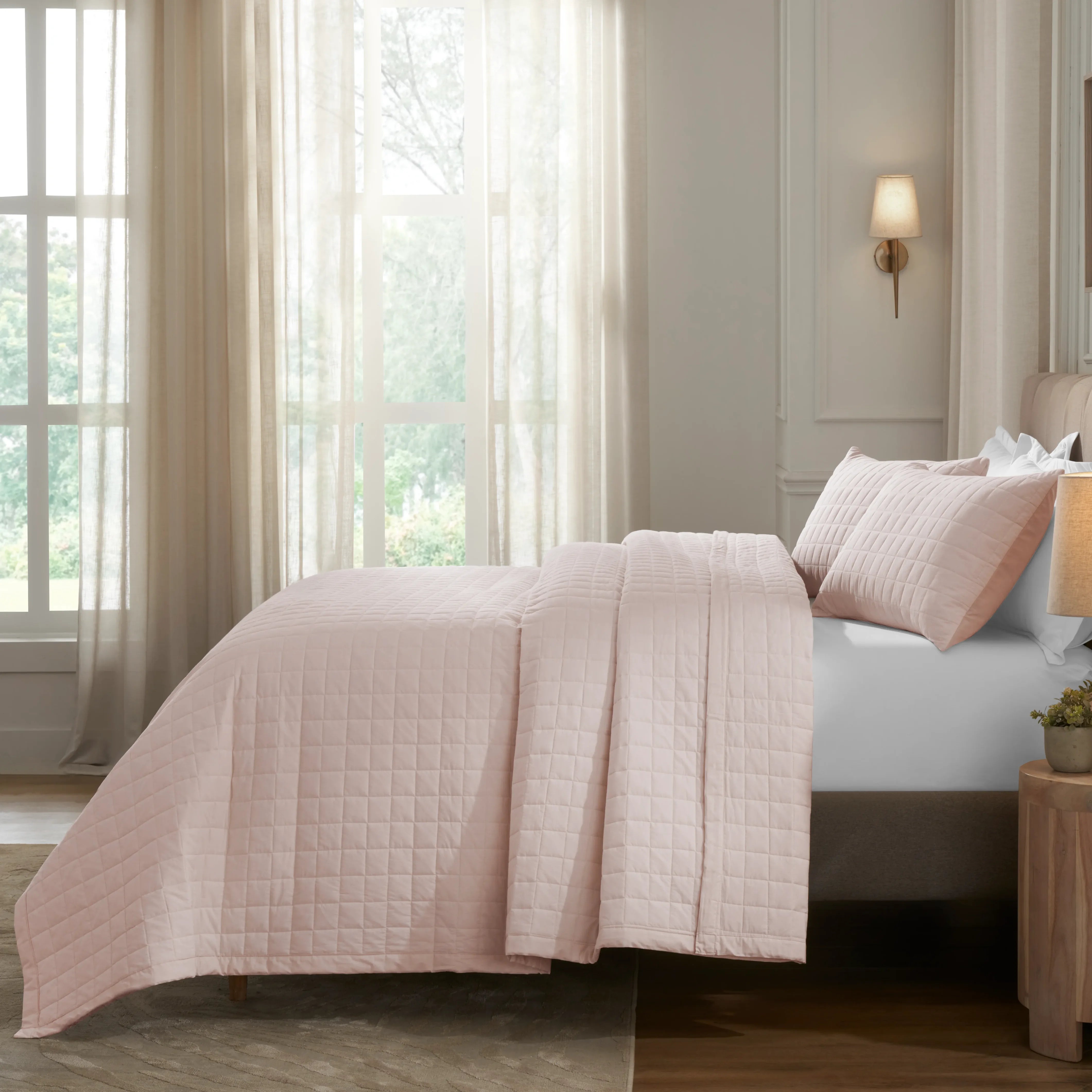 Nuvola | Luxurious Solid Dyed Box Quilted Cotton Bedcover Set Sepia Rose