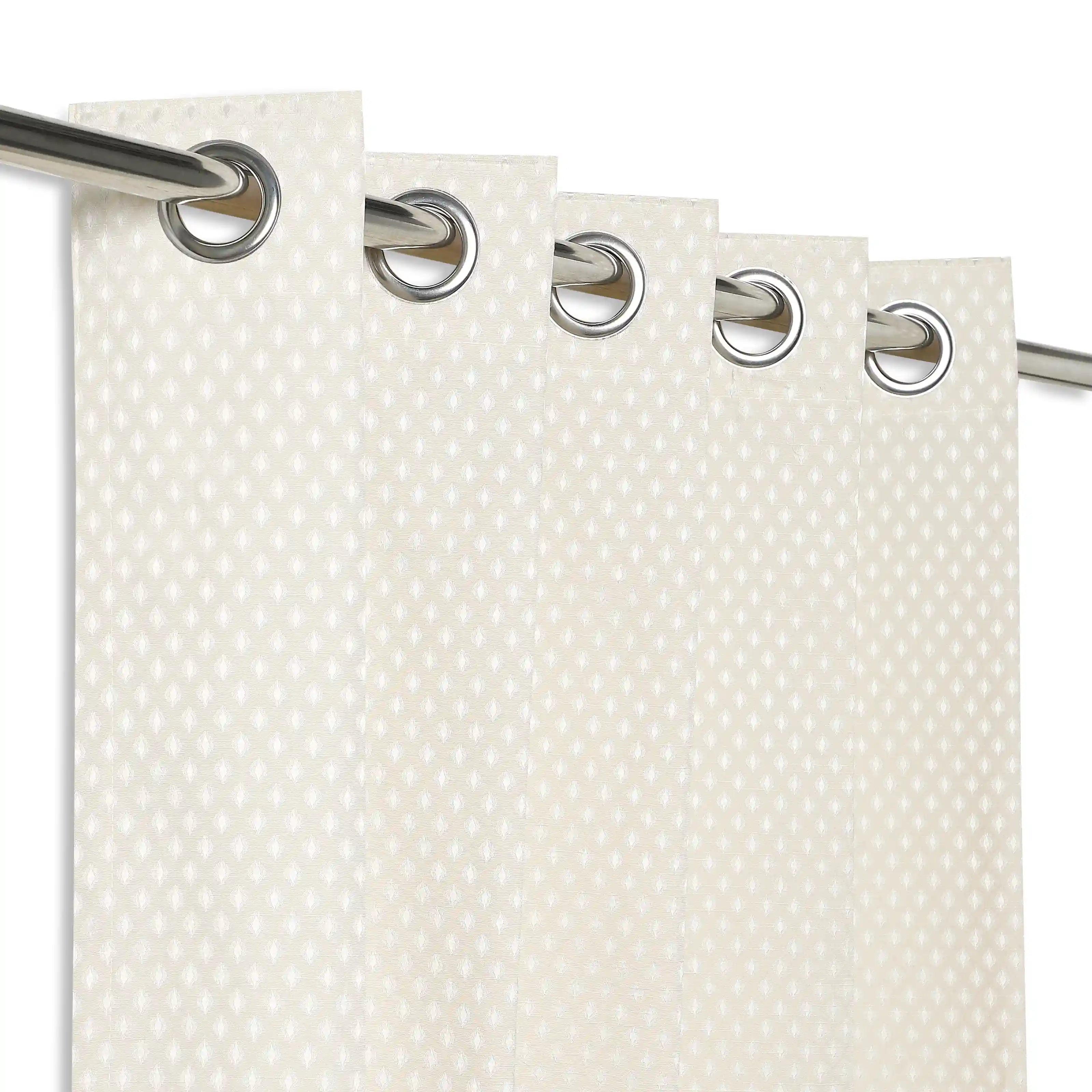De Jacquard - Classic Set Of 2 Jacquard Readymade Curtains | Ethnic Wave Creamy Dune / Door (7ft X 4.4ft)
