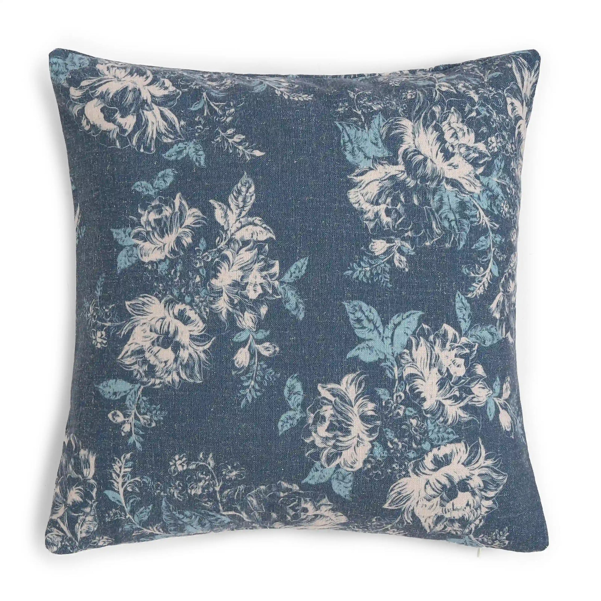 Vissencia Printed Cushion Cover | Blossoms Dark Blue / Cushion Cover (51cm x 51cm)