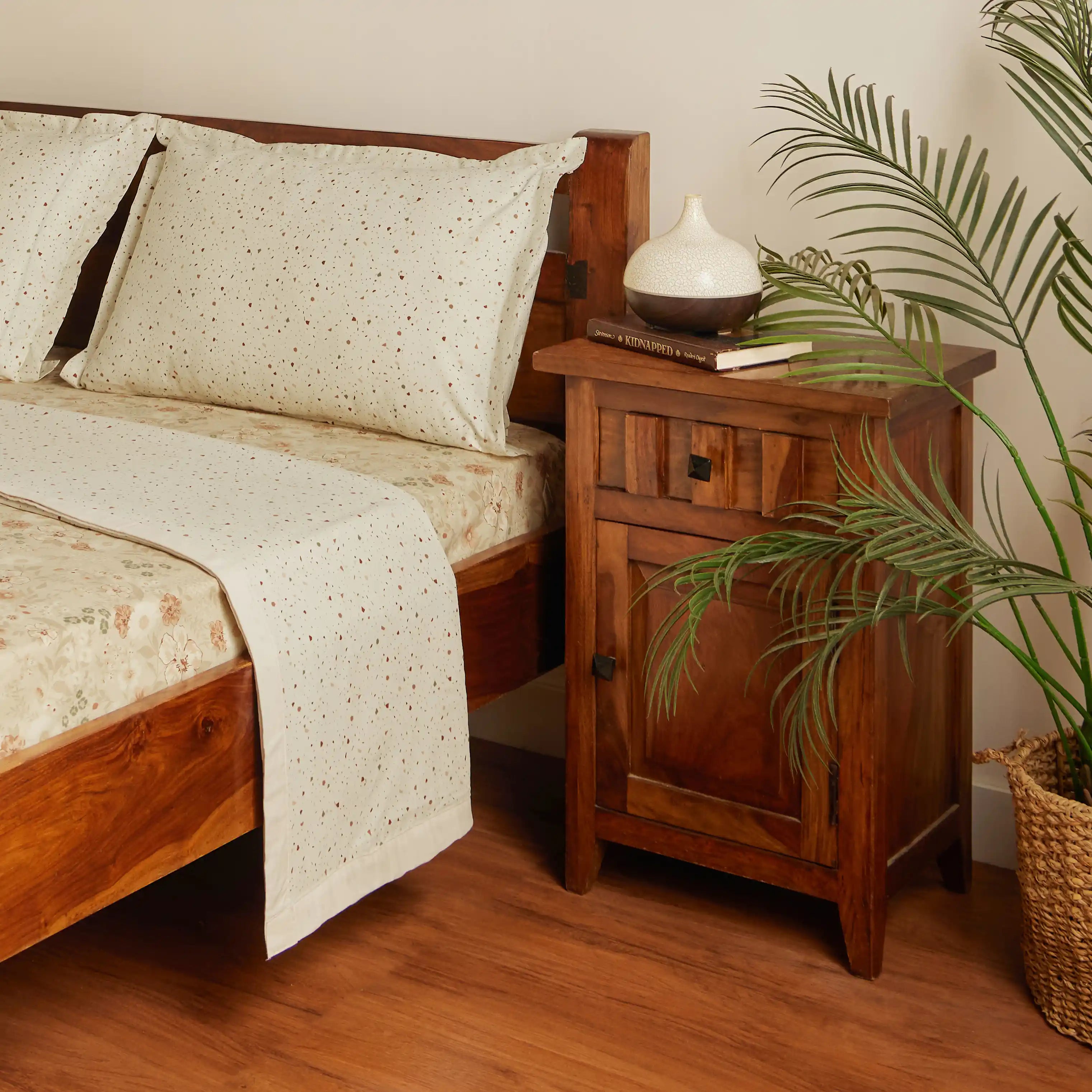 Mishella Printed Beige Bedding Set-2 (Dbl Bedsheet + 2 Sgl Dohar) Beige / Double