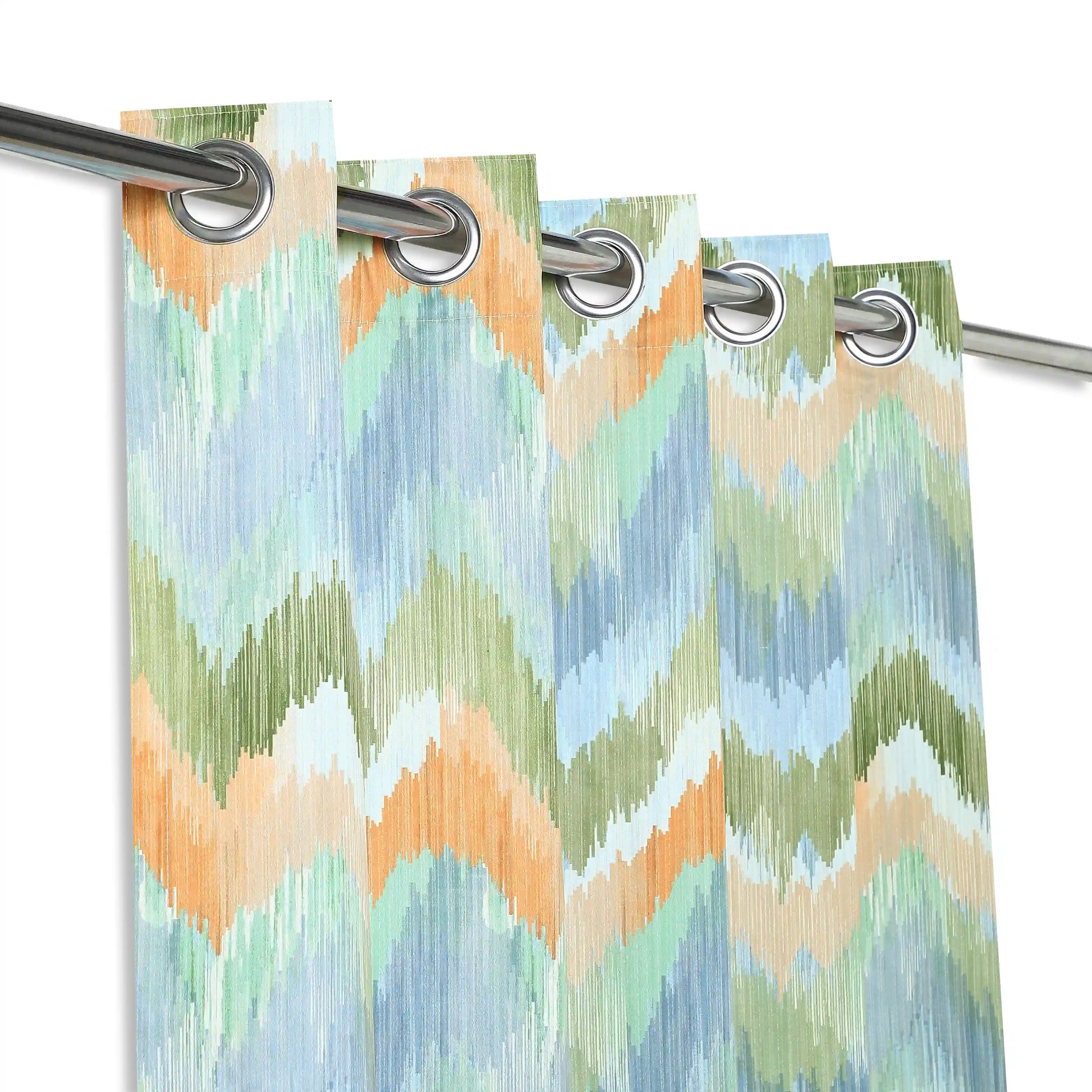 Bloomshire Classic Set Of 2 Printed Readymade Curtains | Modern Ikat Indigo / Door-XL (9ft X 4.4ft)