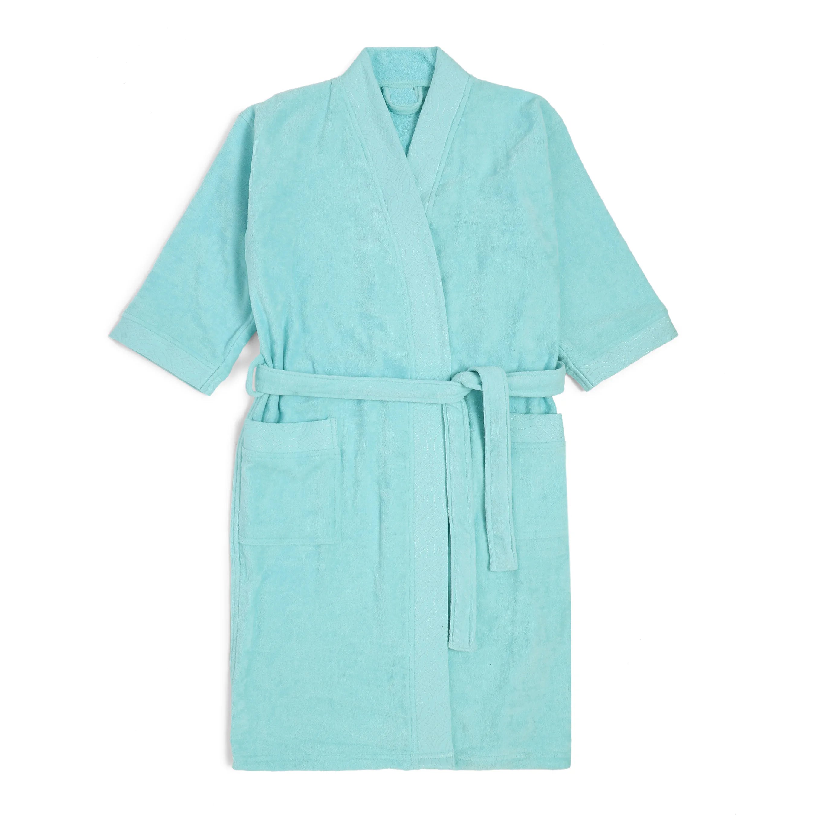 De Jacquard 100% Cotton Bathrobe Aqua / Medium