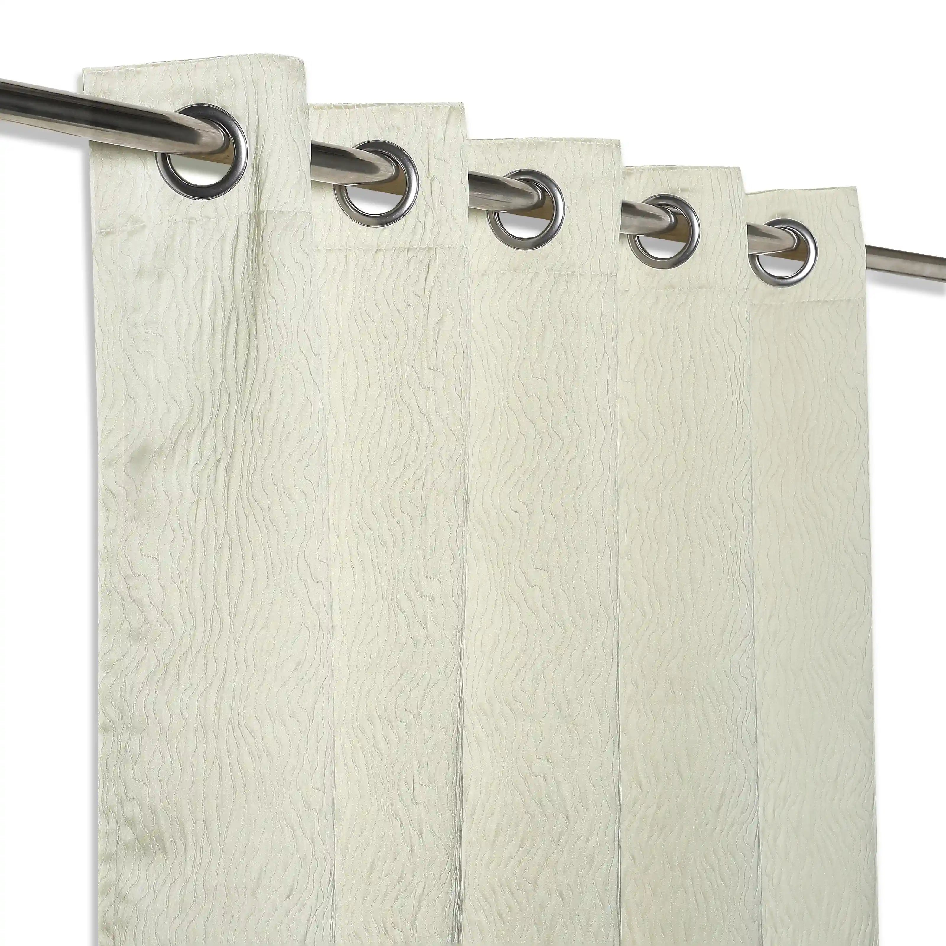 Pelushe Set Of 2 Textured Readymade Curtains | Nature Flow Vanilla / Window (5ft X 4.4ft)