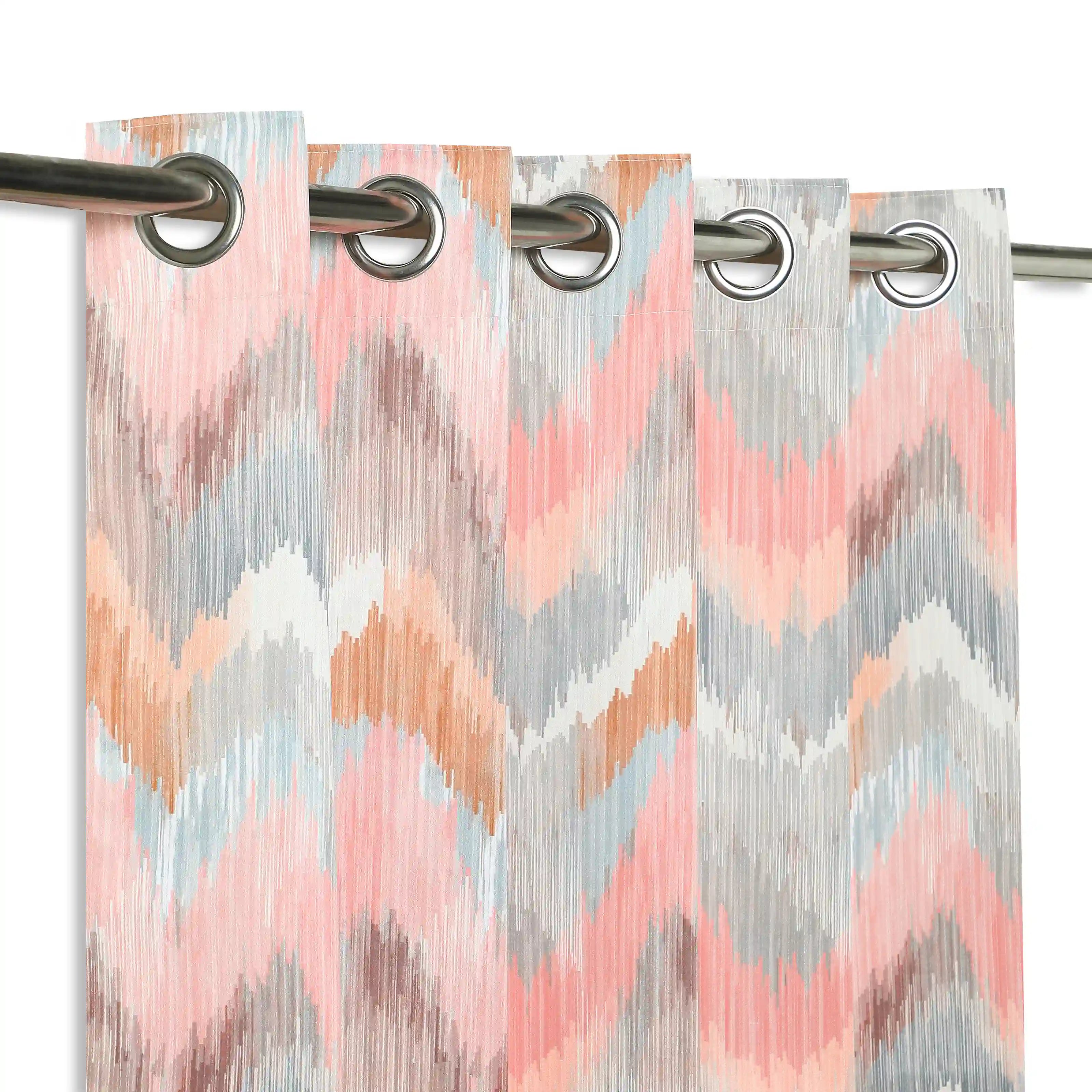 Bloomshire Classic Set Of 2 Printed Readymade Curtains | Modern Ikat Rusty Rose / Window (5ft X 4.4ft)