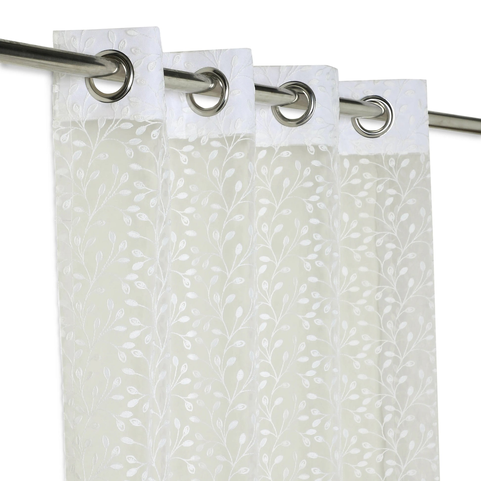 Velina Set Of 2 Embroidered Sheer Readymade Curtains | Threaded Story Glacier Whisper / Door (3.60ft X 7.22ft)