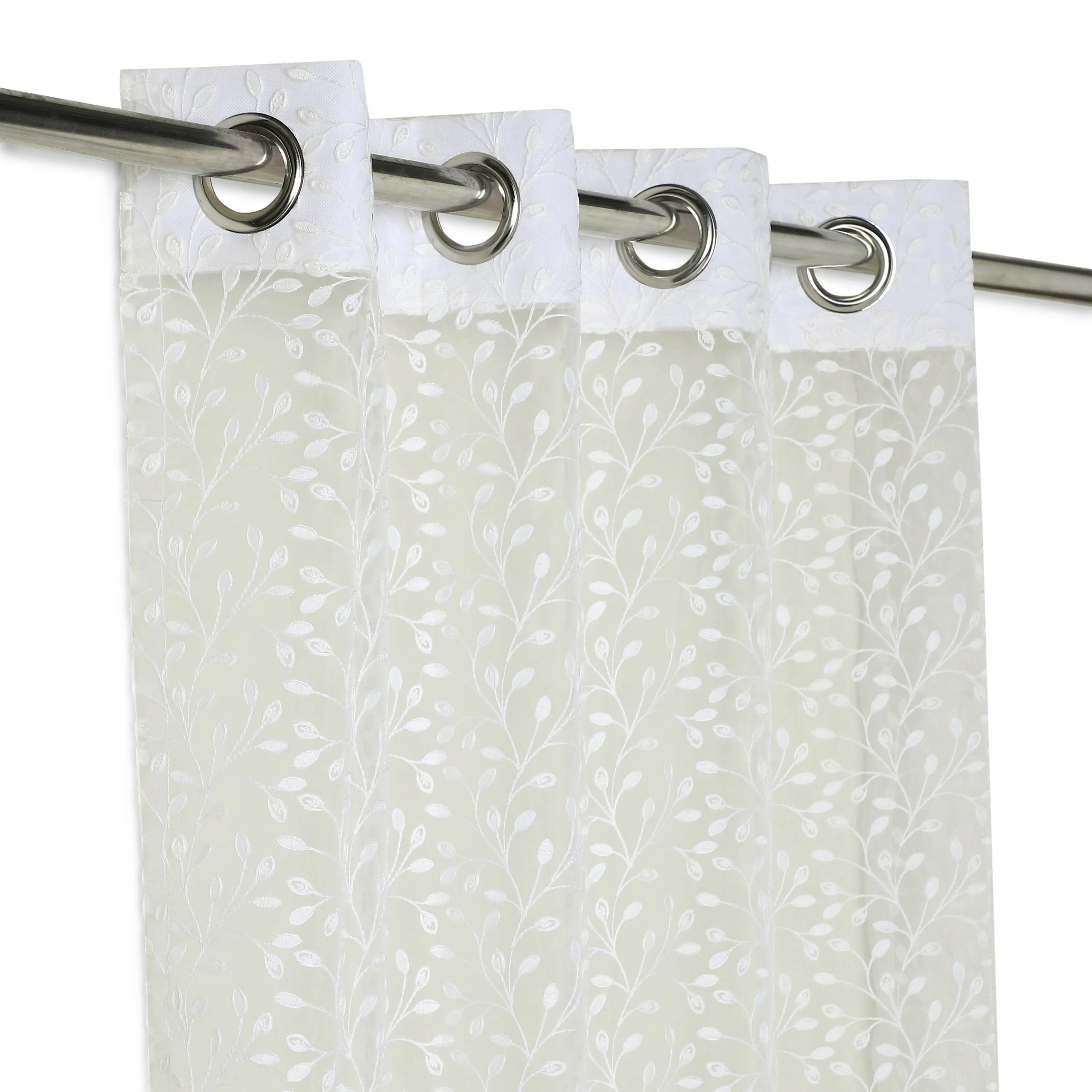 Velina Set Of 2 Embroidered Sheer Readymade Curtains | Threaded Story Glacier Whisper / Door (3.60ft X 7.22ft)