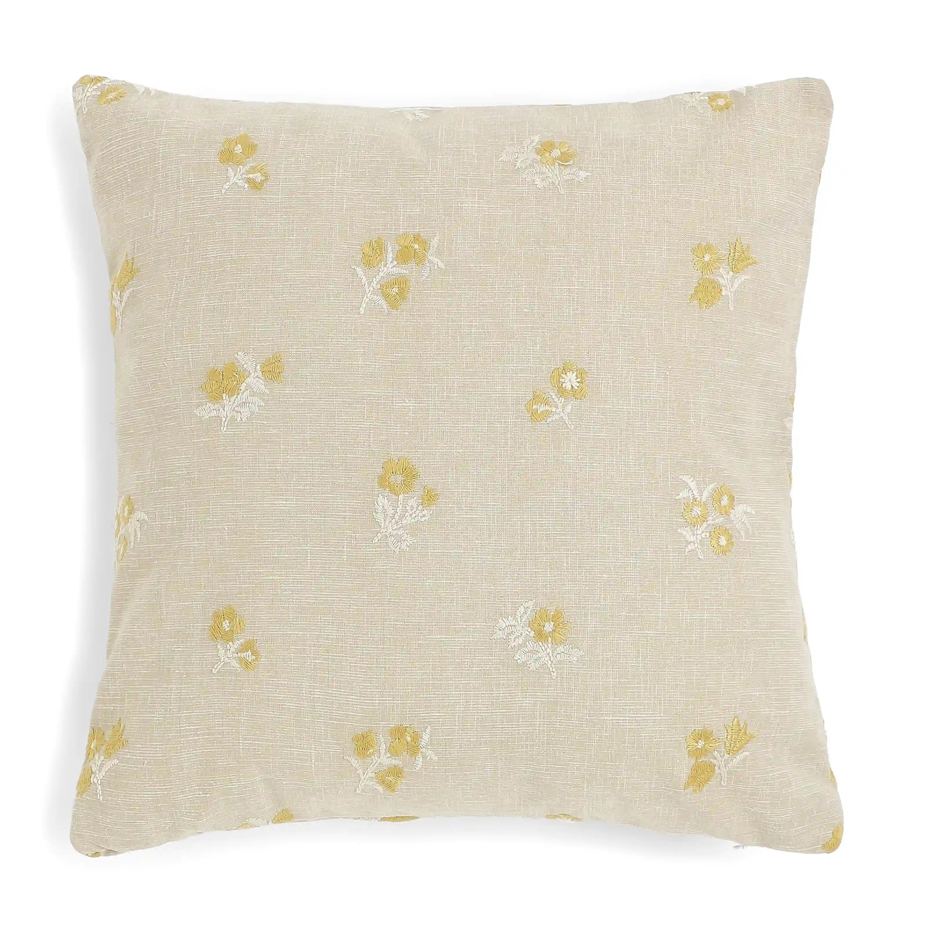 Vissencia Embroidered Cushion Cover | Threaded Petals Honey / Cushion Cover (41cm x 41cm)
