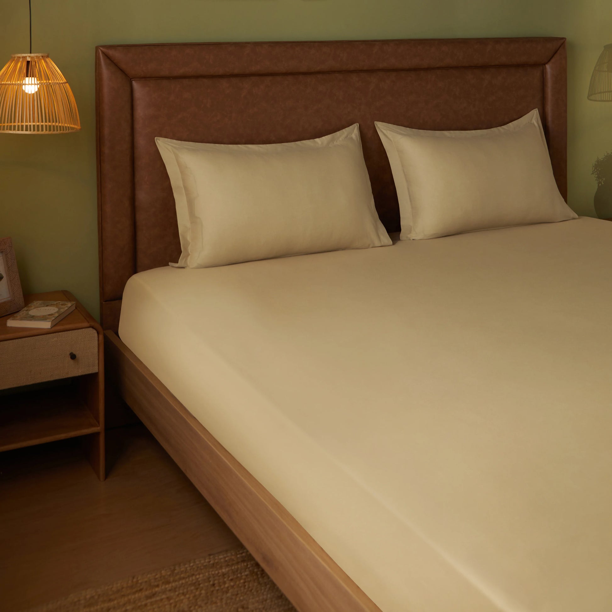 Paleto | Everyday Hues Solid Dyed Cotton Bedsheet Set-Beige Beige / Super King