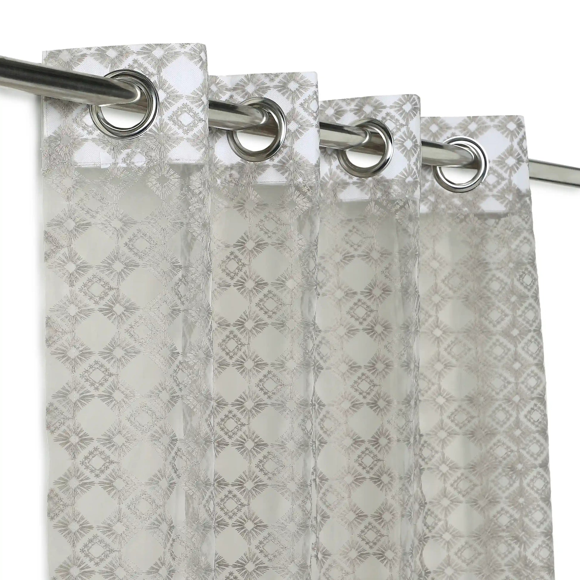 Velina Set Of 2 Embroidered Sheer Readymade Curtains | Modern Heritage Urban Slate / Door (3.60ft X 7.22ft)