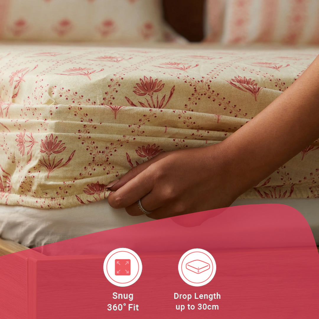 Chippa Lane | Contemporary Indian Print Design Cotton Fitted Sheet Set-Red