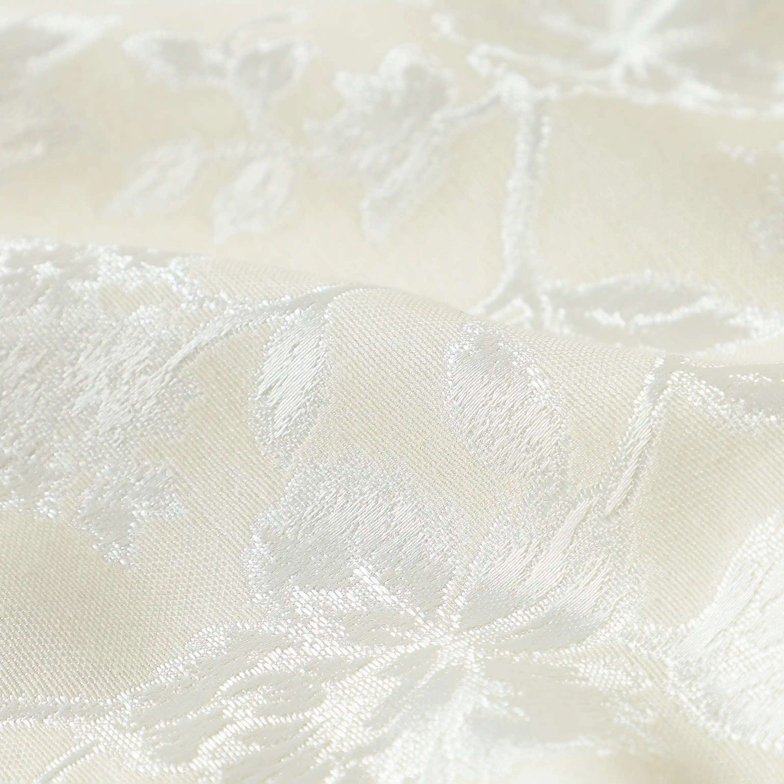 De Jacquard - Luxe Set Of 2 Jacquard Readymade Curtains | Monochrome Flora Moonlit Sand / Window (5ft X 4.4ft)
