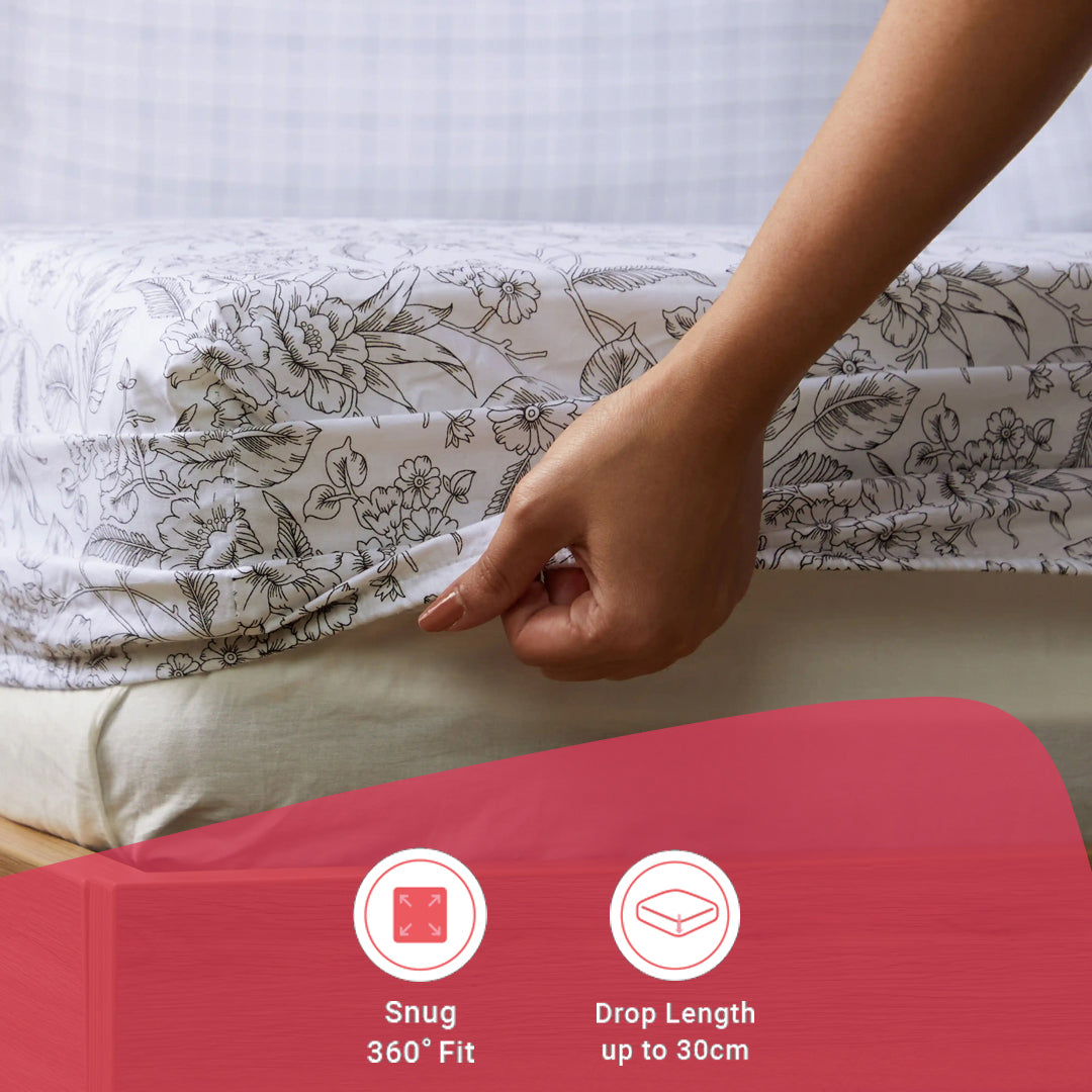 Mishella | Mix & Match Printed Cotton Fitted Sheet Set - Charcoal Bloom