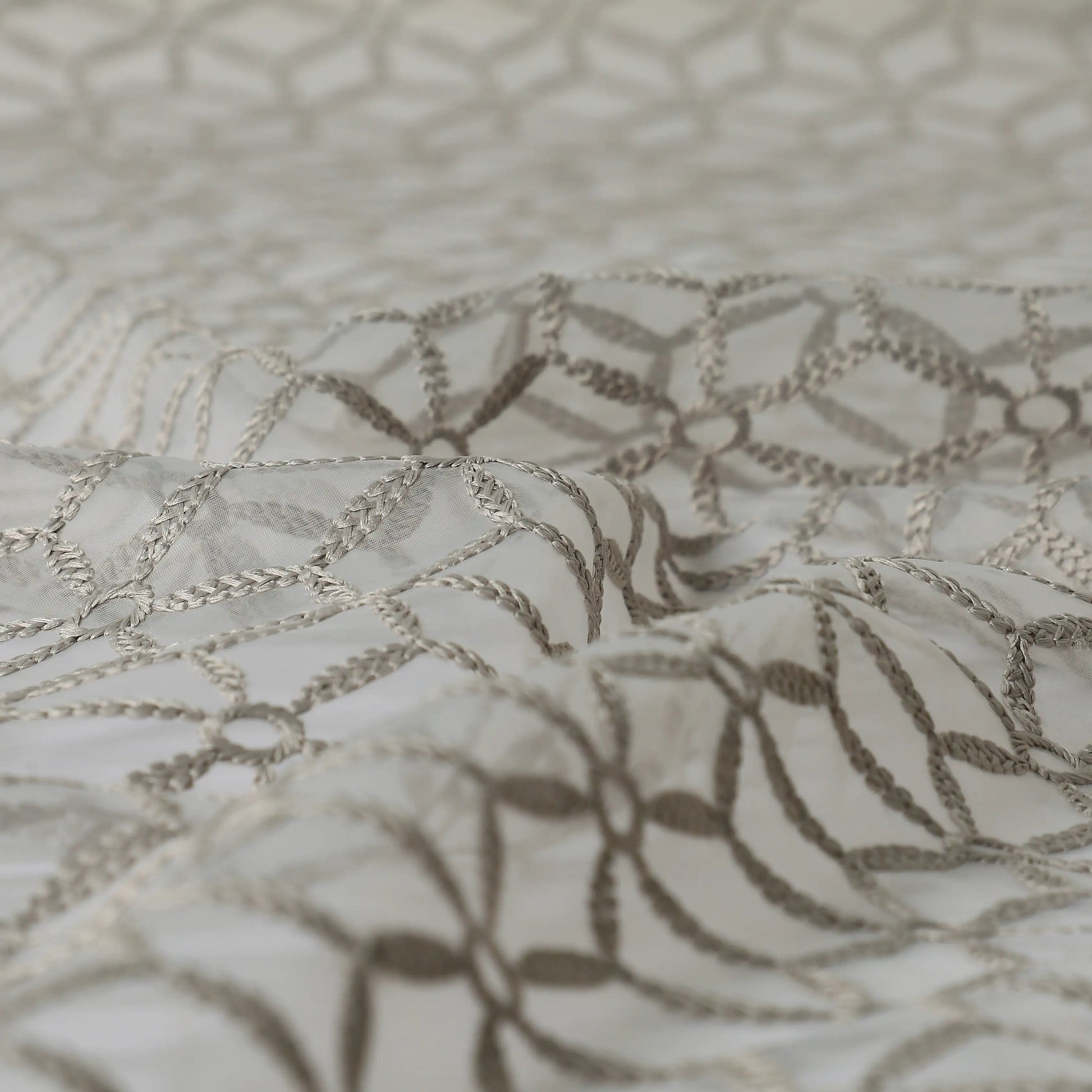 Velina Set Of 2 Embroidered Sheer Readymade Curtains | Whispering Trellis Slate Ash / Door (3.60ft X 7.22ft)