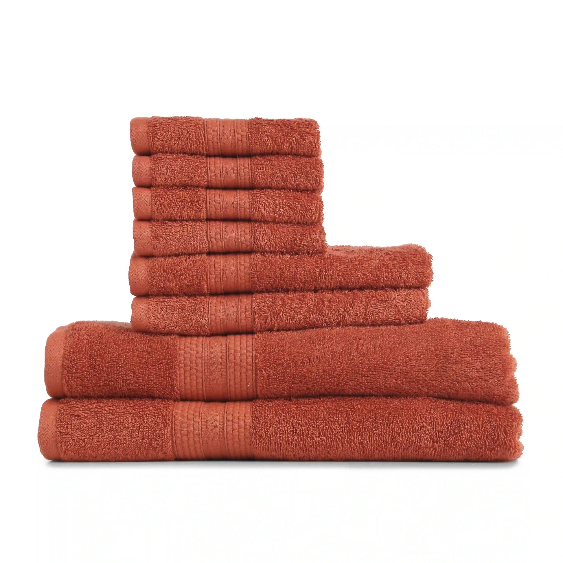 Paleto | Everyday Essentials Absorbent Ring Spun Cotton 8 Piece Terry Towel Set | Set of Bath, Hand & Face Towels Burnt Red / 8 Piece Set