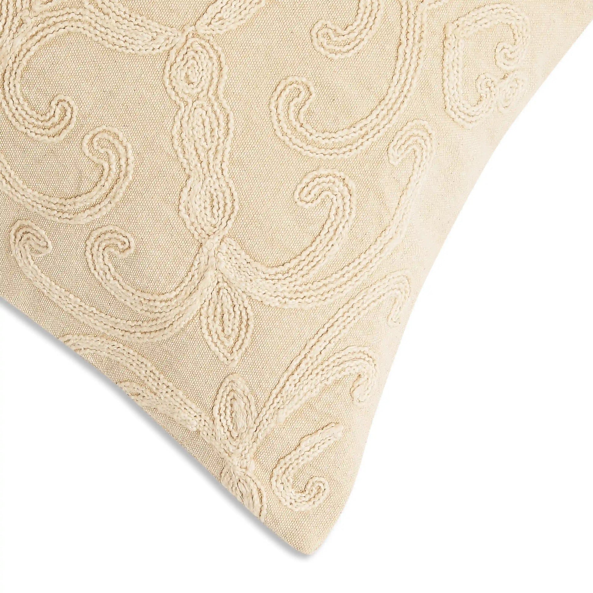 Espricia Embroidered Cushion Cover | Indian Heirloom Soft Ecru / Cushion Cover (41cm x 41cm)
