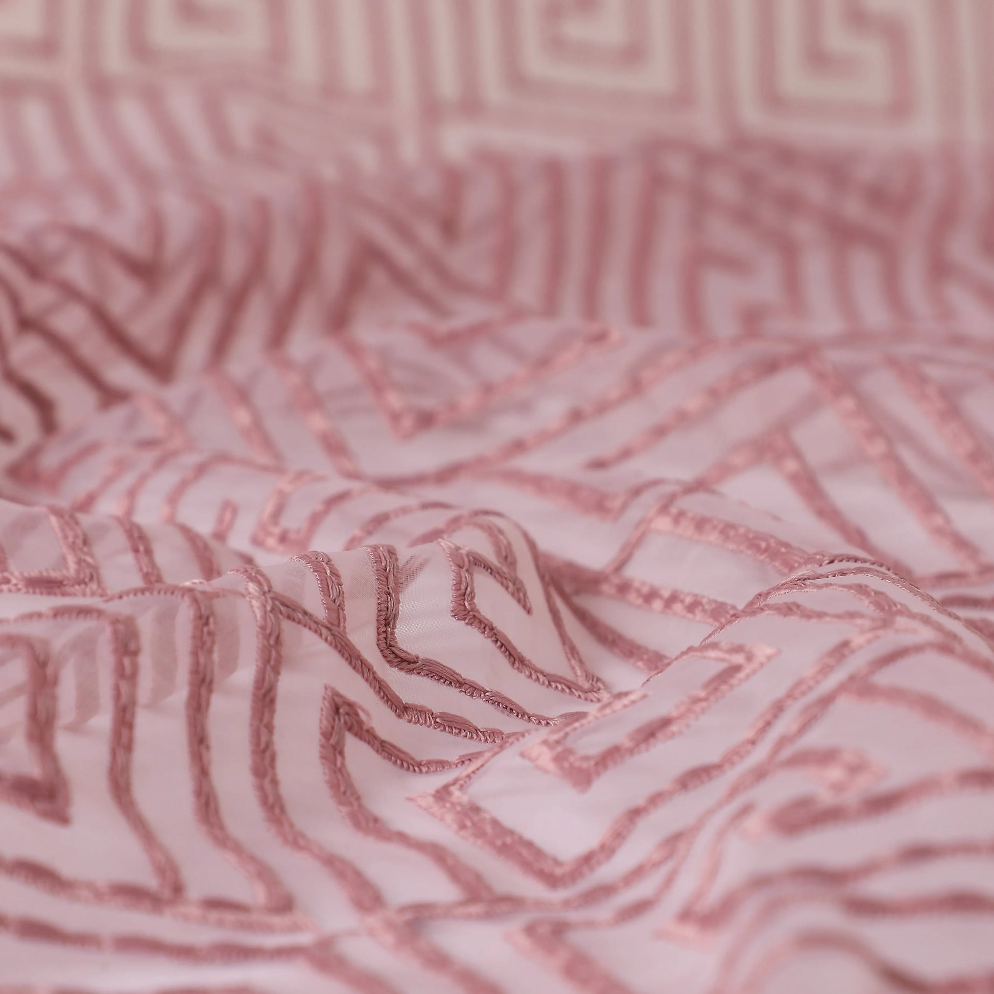 Velina Set Of 2 Embroidered Sheer Readymade Curtains | Modern Maze Mauve / Door (3.60ft X 7.22ft)