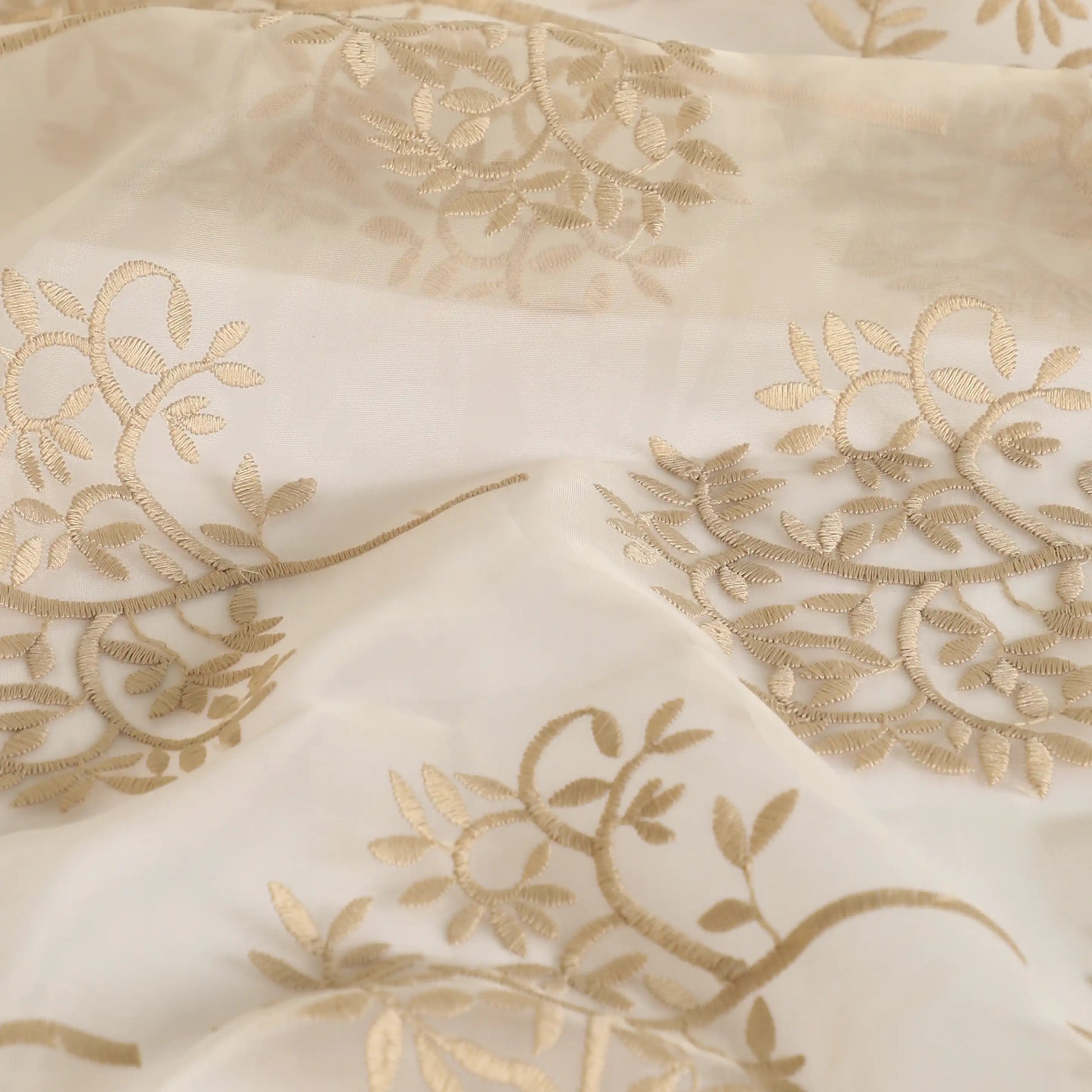 Velina Set Of 2 Embroidered Sheer Readymade Curtains | Botanical Trails Woodland Taupe / Door (3.60ft X 7.22ft)