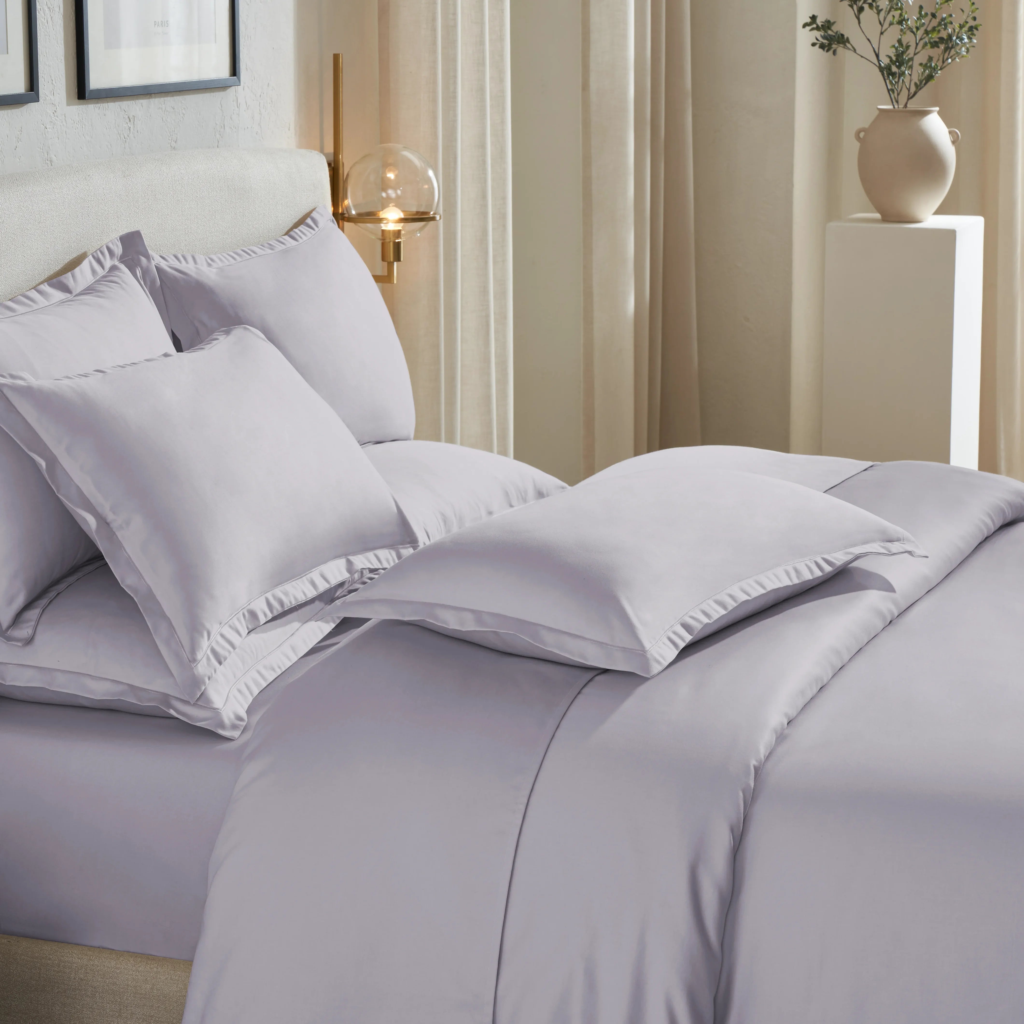 Pelushe | 800TC Long Staple Cotton Luxurious Super Soft Fitted Sheet Set | Pillow Cover with Merrow Hem Treatment Grey Lavender / King