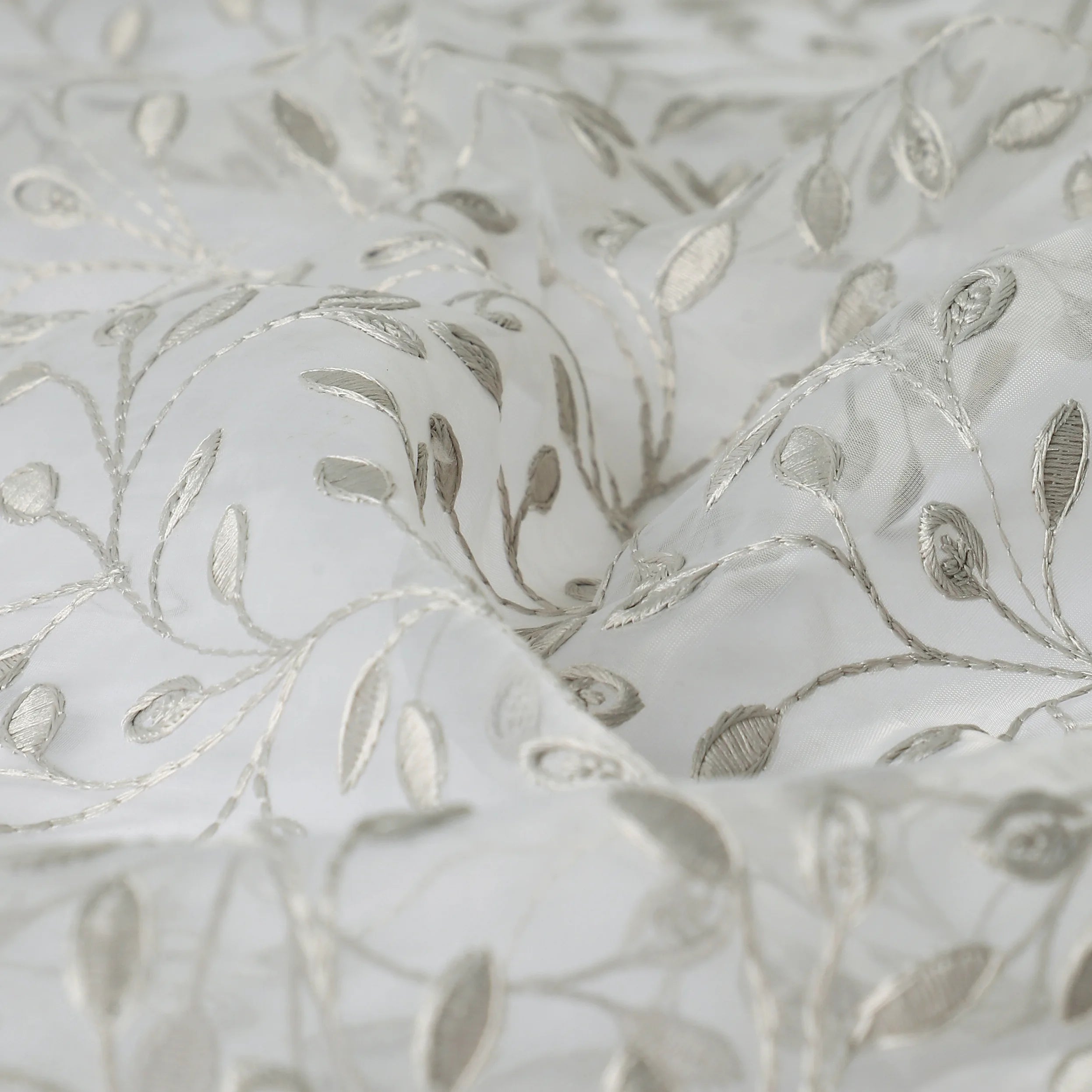Velina Set Of 2 Embroidered Sheer Readymade Curtains | Threaded Story Cement / Door (3.60ft X 7.22ft)