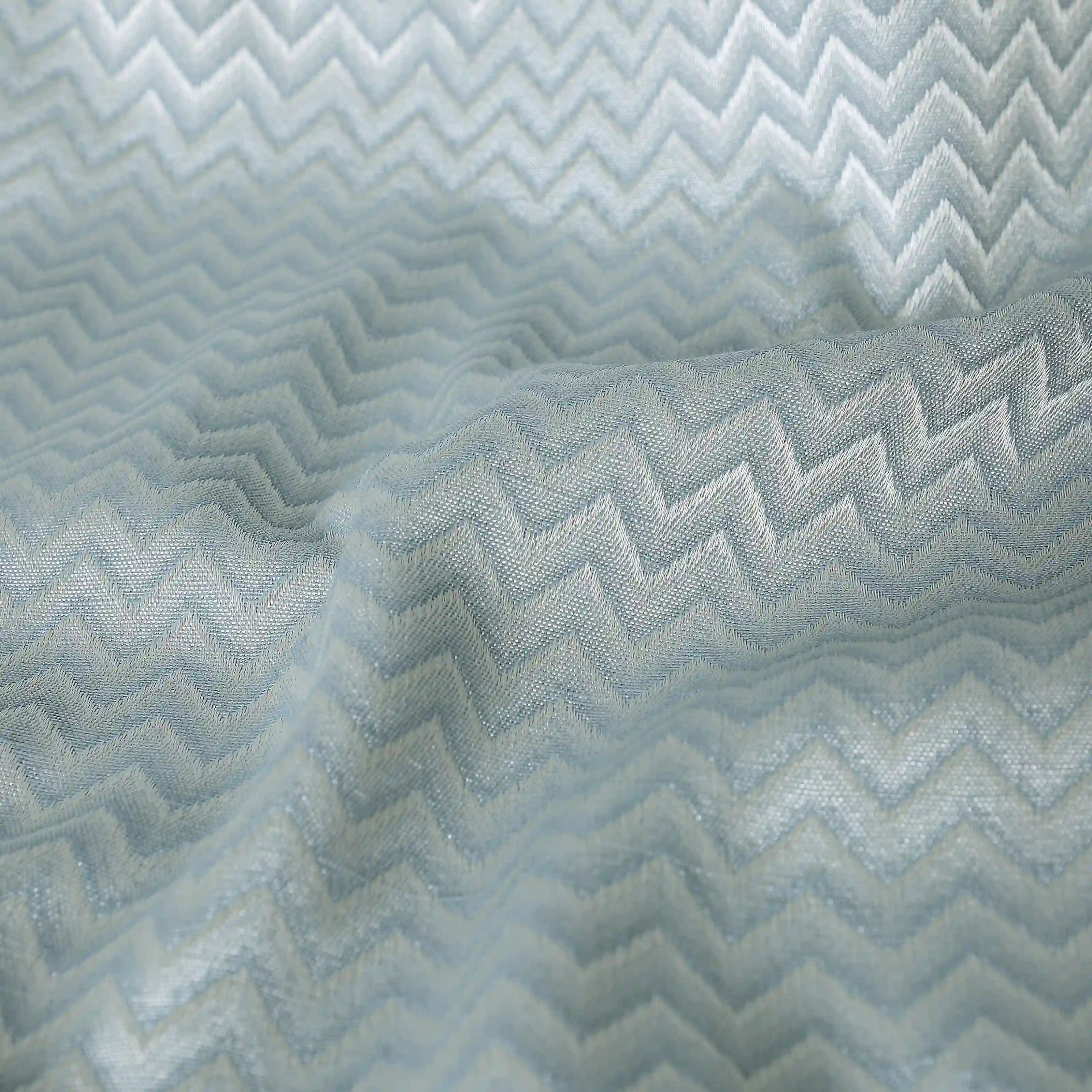 De Jacquard - Classic Set Of 2 Jacquard Readymade Curtains | Endless Chevron Blue Dust / Window (5ft X 4.4ft)