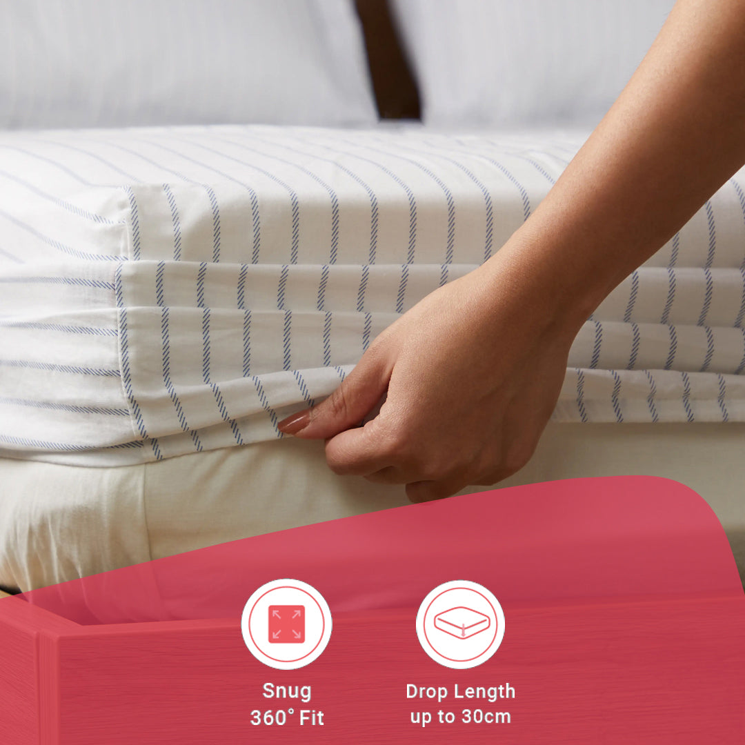 Bloomshire Classic | Everyday Charm Printed Cotton Fitted Sheet Set-Blue