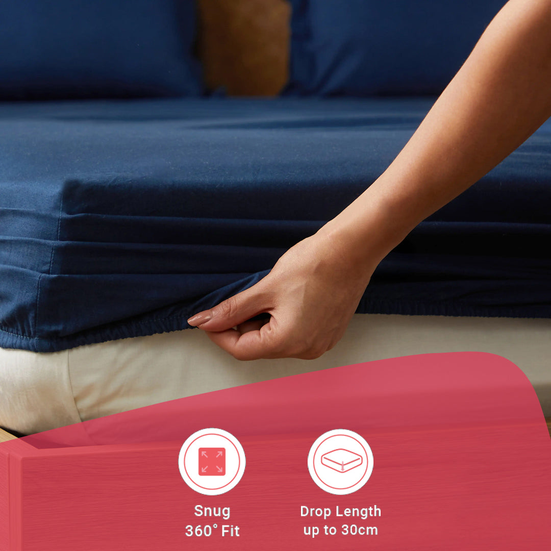 Paleto | Everyday Hues Solid Dyed Cotton Fitted Sheet Set-Navy