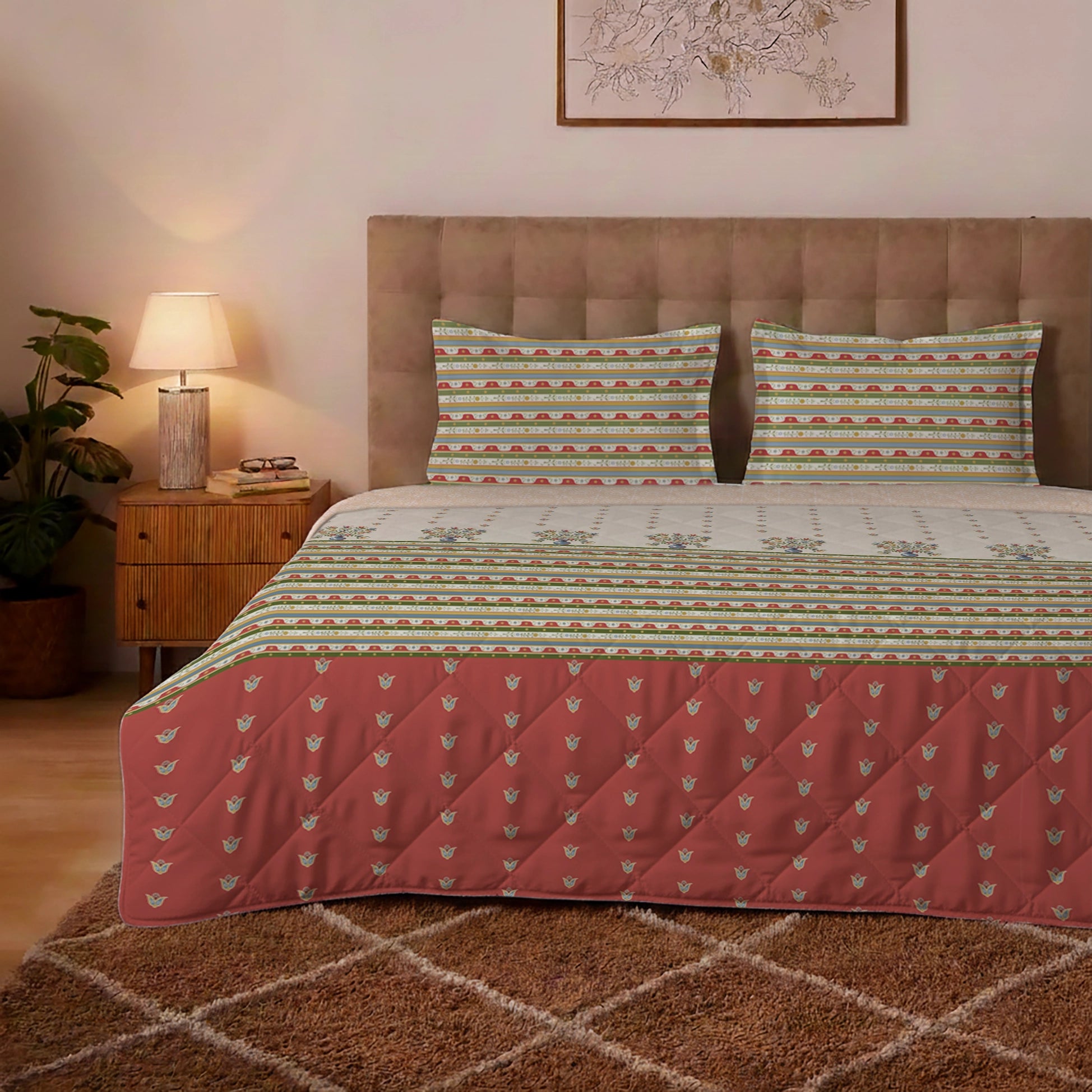 Udyan Tales | Vivid Traditional Printed 150 GSM Reversible Comforter - Brick Red Brick Red / King