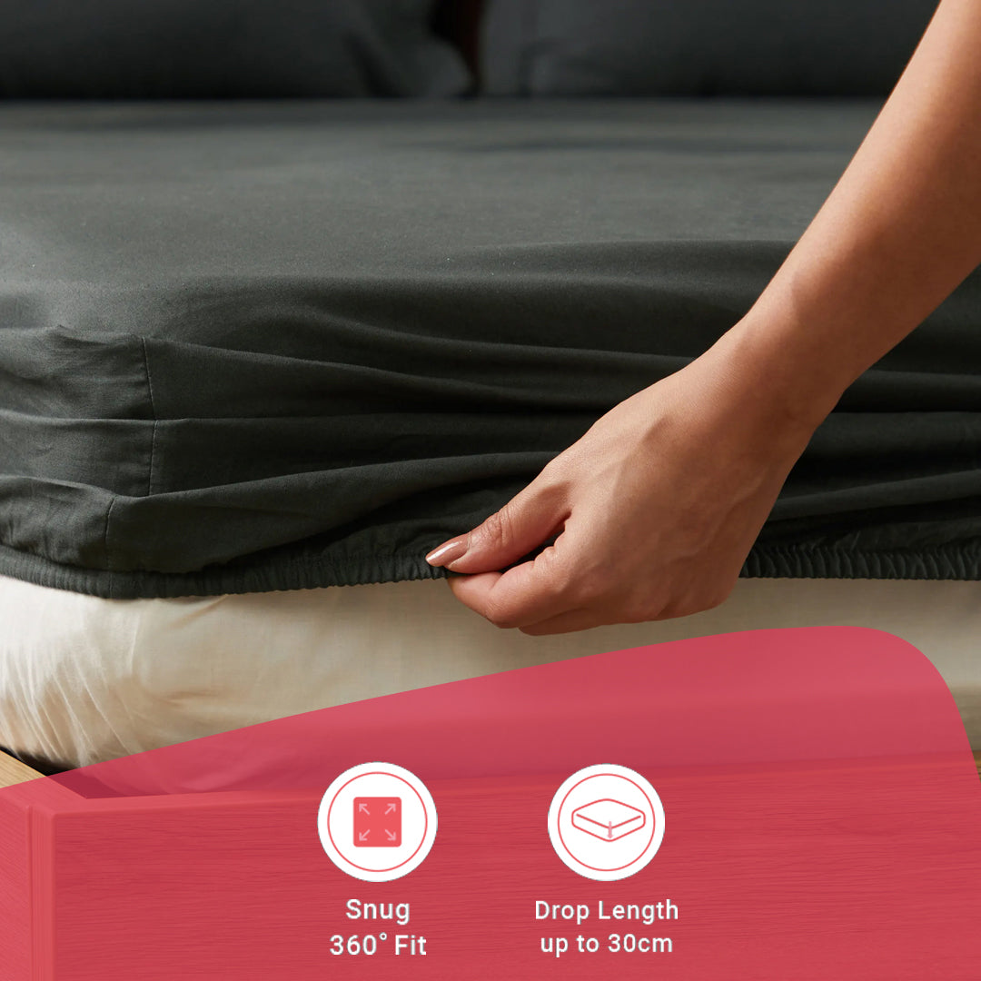 Paleto | Everyday Hues Solid Dyed Cotton Fitted Sheet Set-Dark Grey