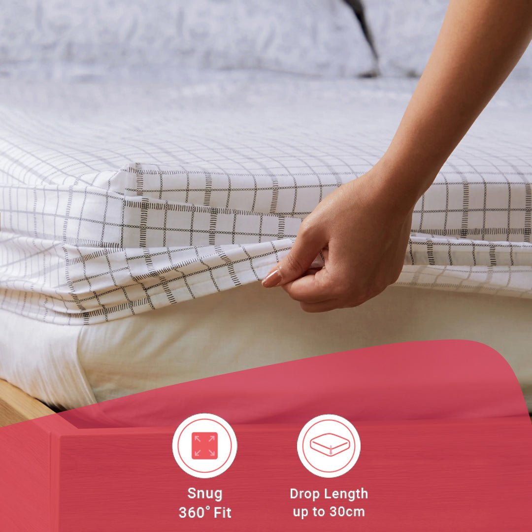 Mishella | Mix & Match Printed Cotton Fitted Sheet Set - Charcoal Checks