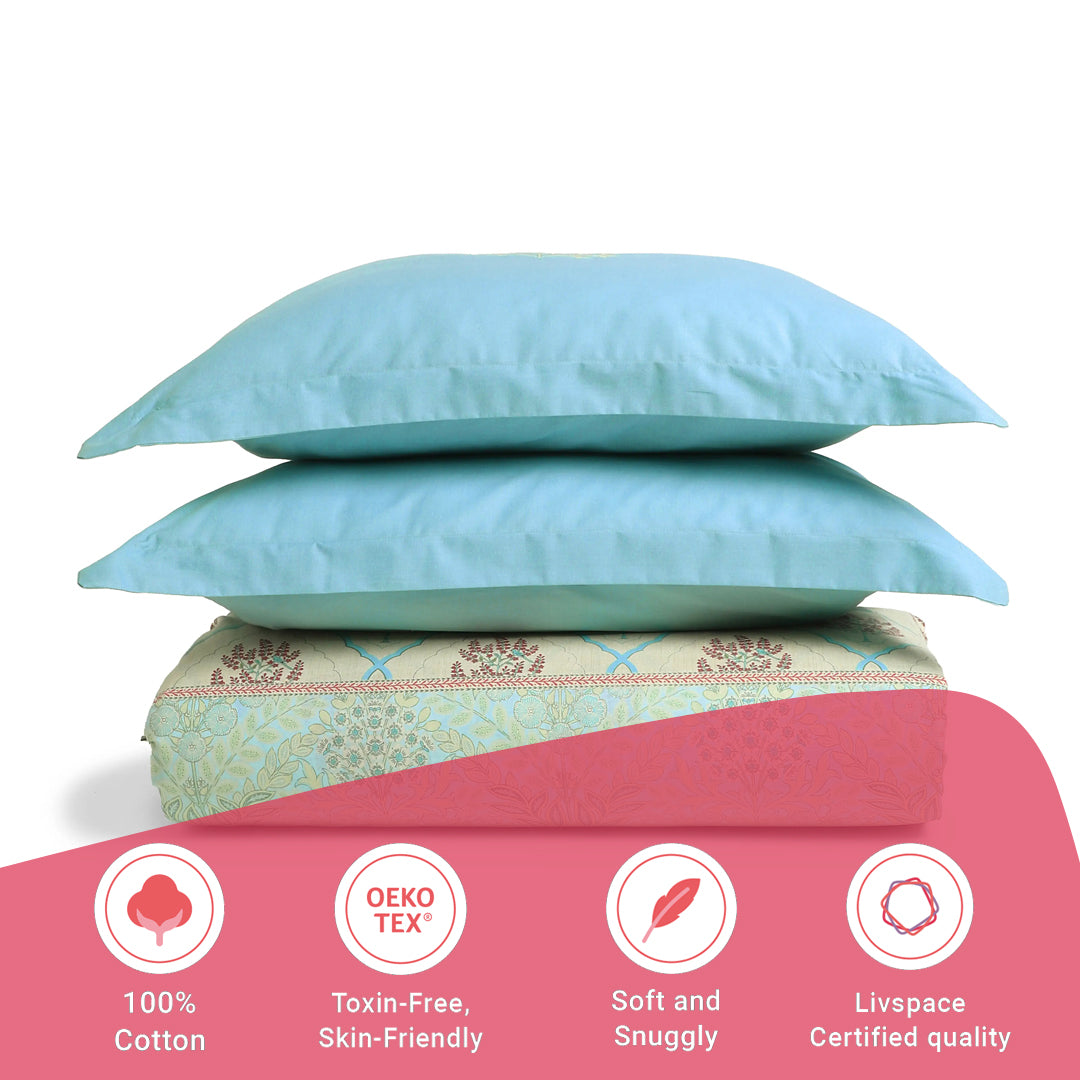 Chippa Lane | Contemporary Indian Print Design Cotton Bedsheet Set-Sage Bloom