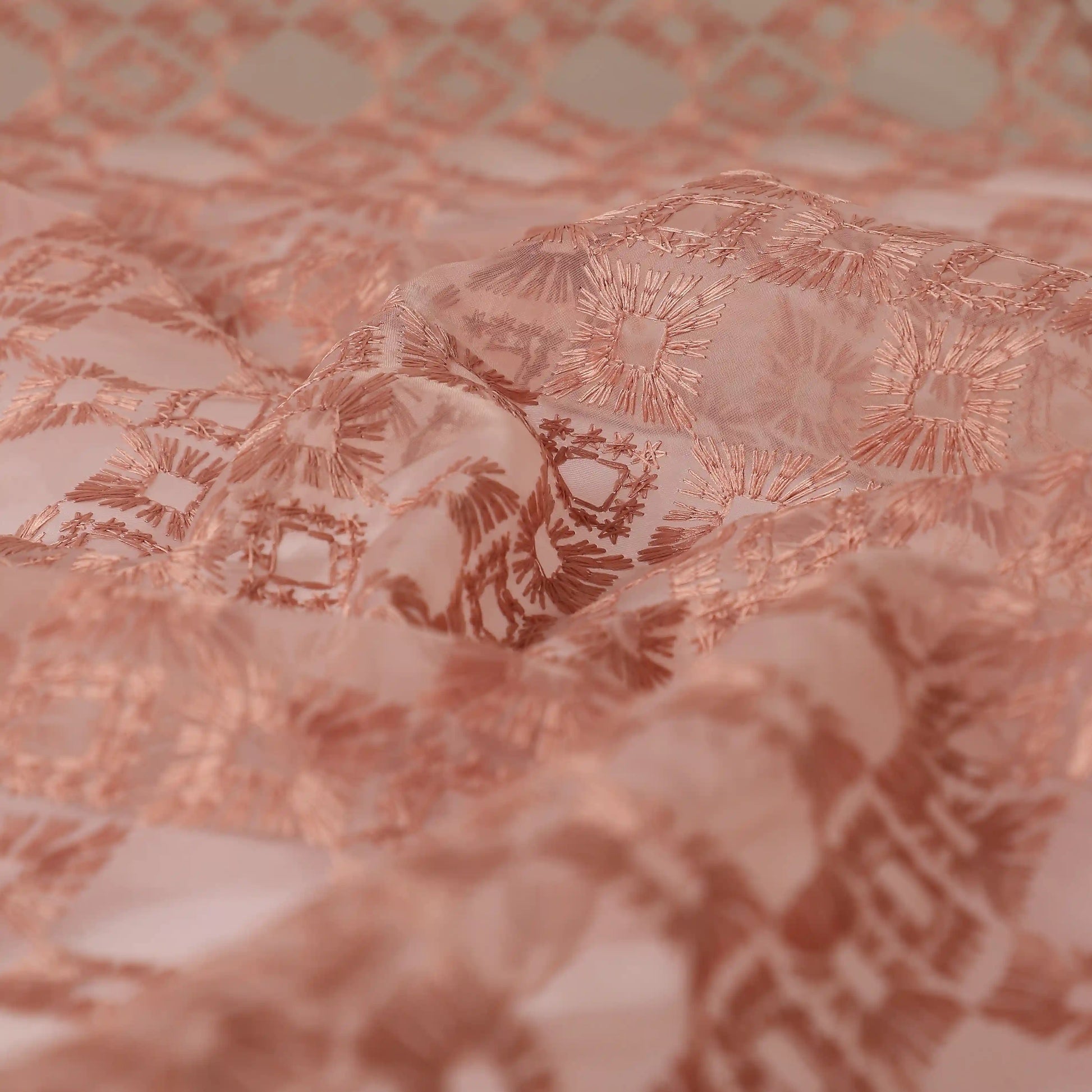 Velina Set Of 2 Embroidered Sheer Readymade Curtains | Modern Heritage Rosy Mist / Door (3.60ft X 7.22ft)