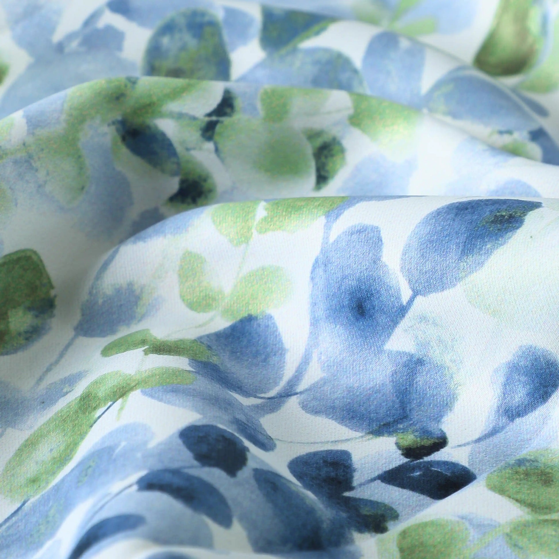 Bloomshire Classic Set Of 2 Printed Readymade Curtains | Leafy Fresh Misty Blue / Window (5ft X 4.4ft)