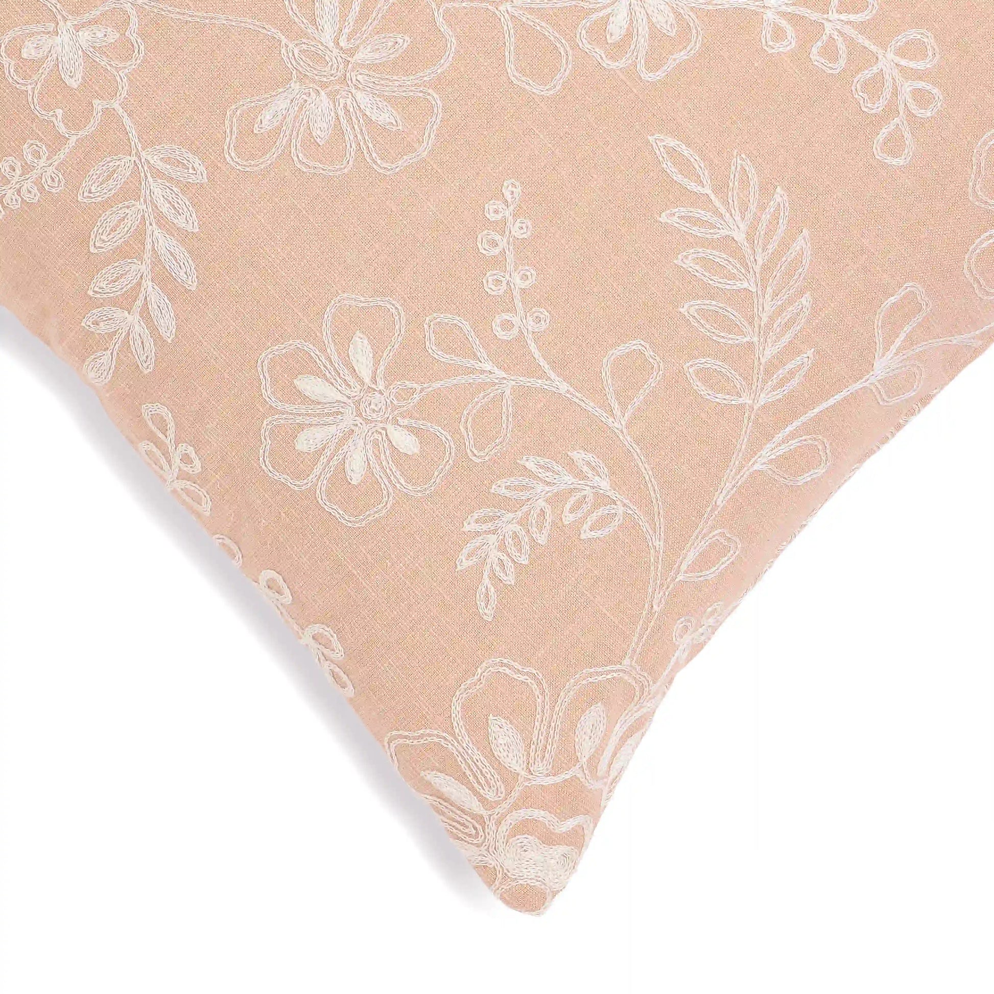 Vissencia Embroidered Cushion Cover | Floral Threads Peach / Cushion Cover (51cm x 51cm)
