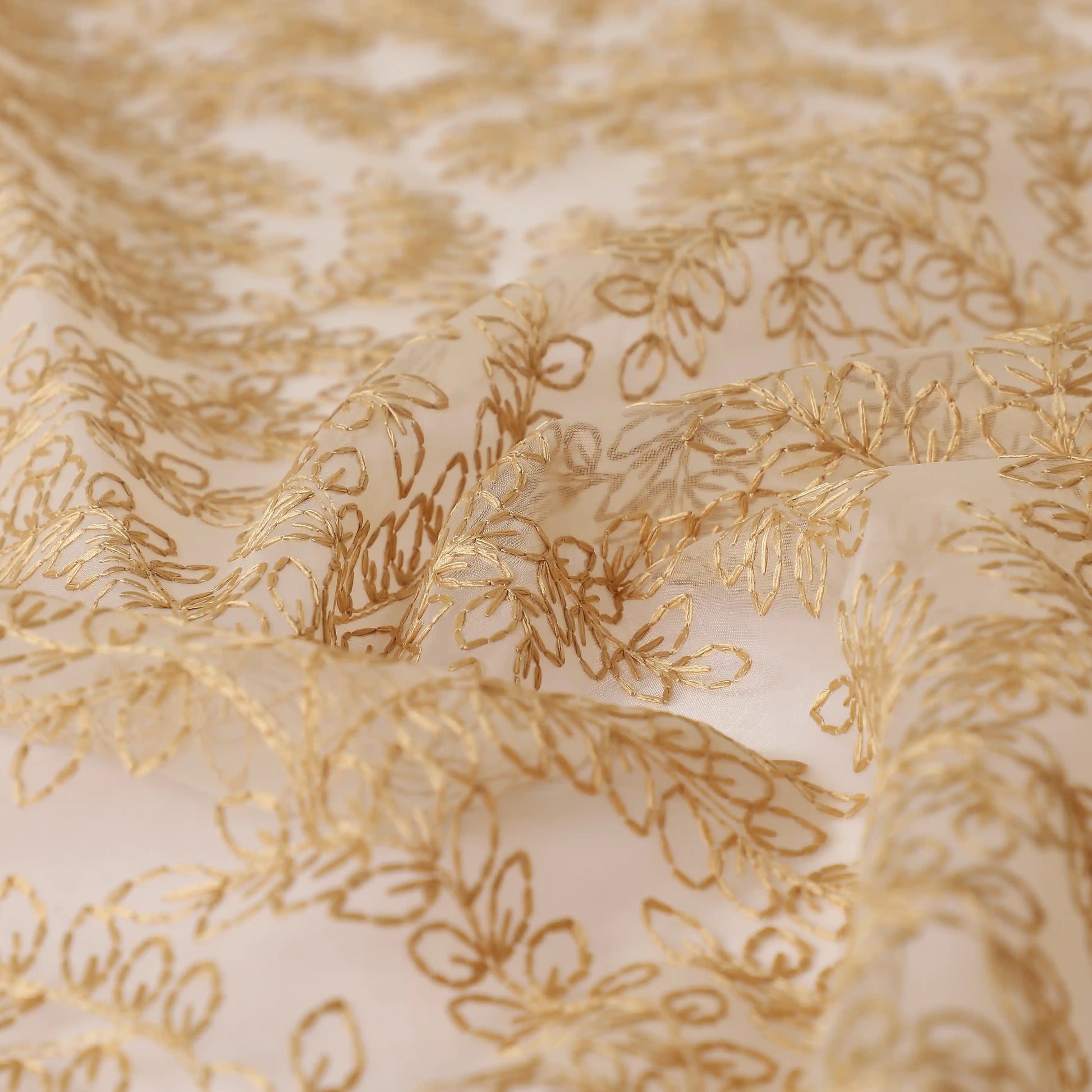Velina Set Of 2 Embroidered Sheer Readymade Curtains | Urban Forest Golden Sand / Door (3.60ft X 7.22ft)